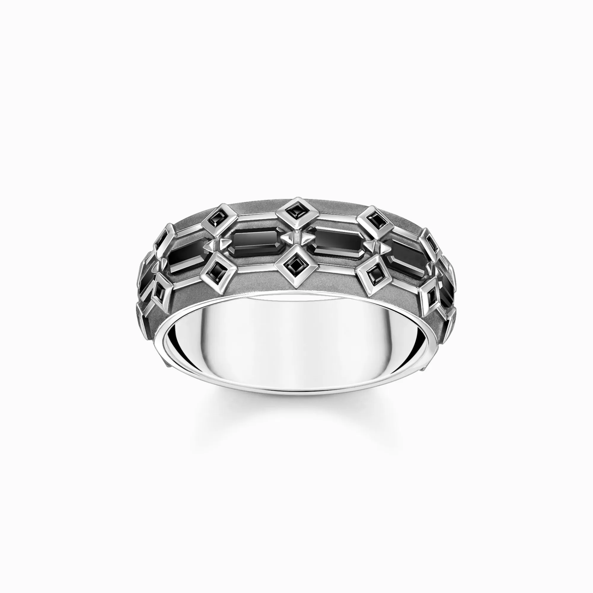 THOMAS SABO Blackened silver ring wide crocodile shell with black stones-Women Rings | Rings