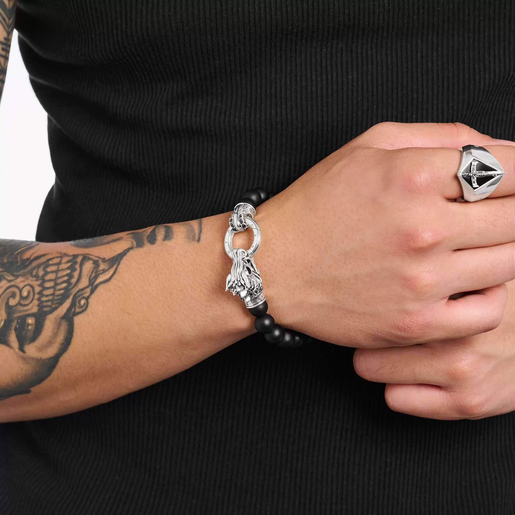 THOMAS SABO Bracelet with black obsidian beads and dragon clasp-Women Bracelets | 925 Silver