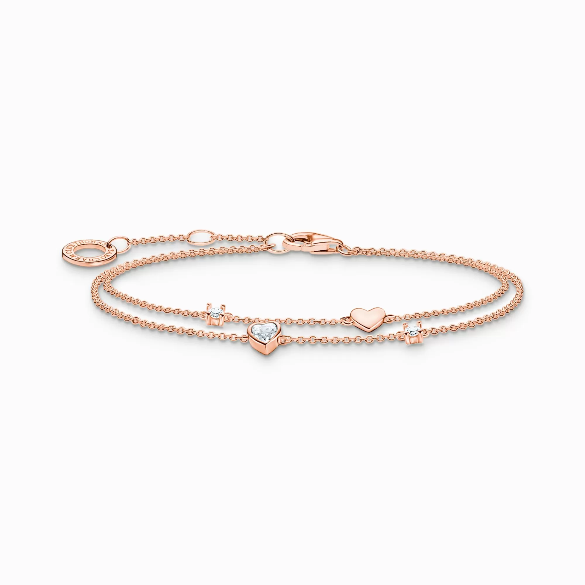 THOMAS SABO Bracelet with hearts and white stones rose gold-Women Bracelets | 18-Carat Rose Gold Plating - 925 Silver