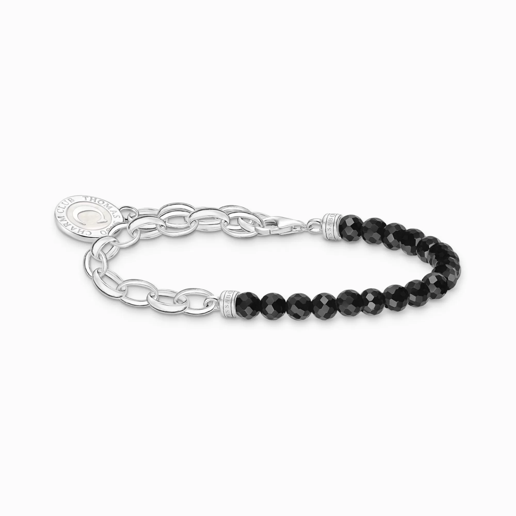 THOMAS SABO Charm bracelet with black obsidian beads and disc silver-Women Charm Bracelets | Charm Bracelets