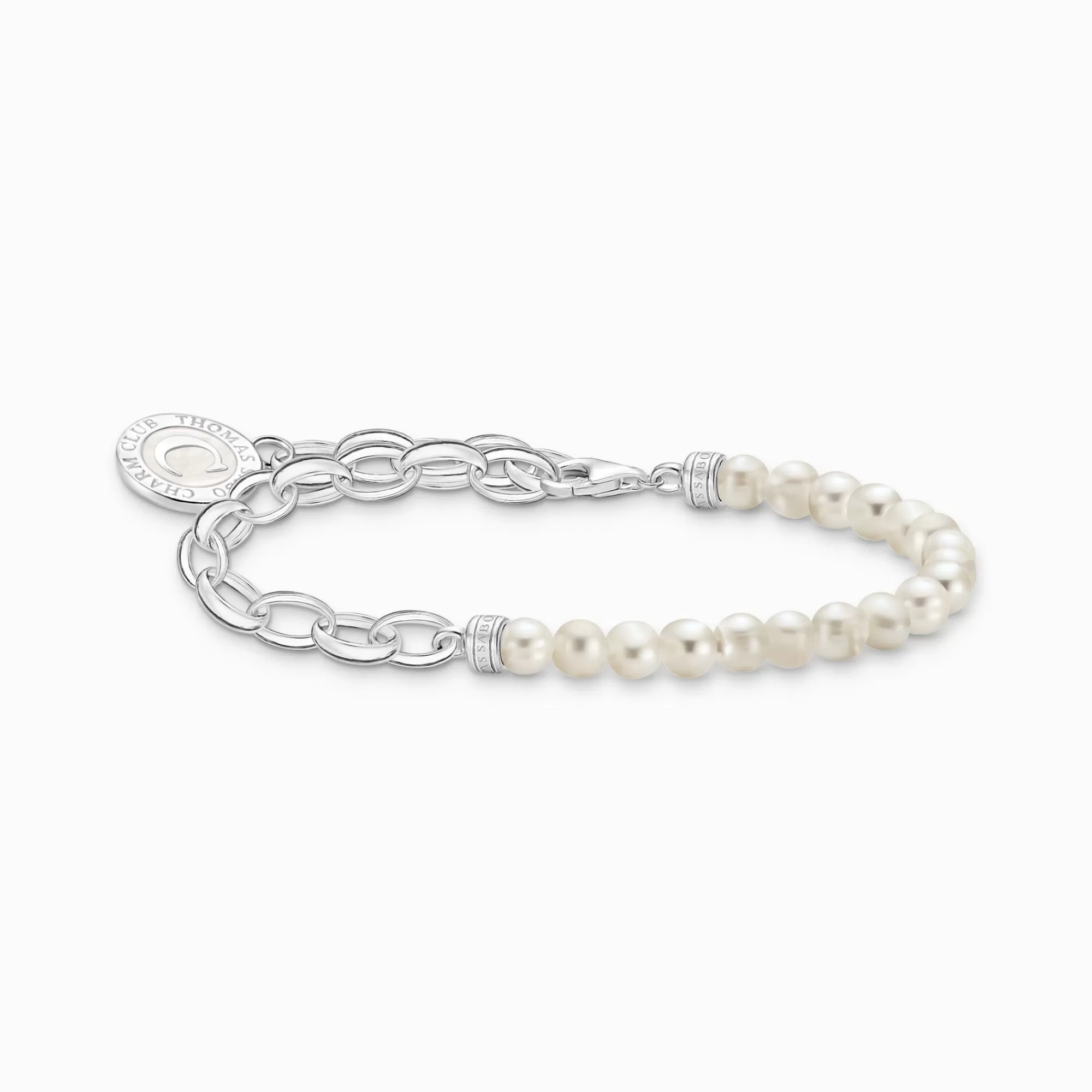 THOMAS SABO Charm bracelet with white pearls and disc silver-Women Charm Bracelets | Charm Bracelets