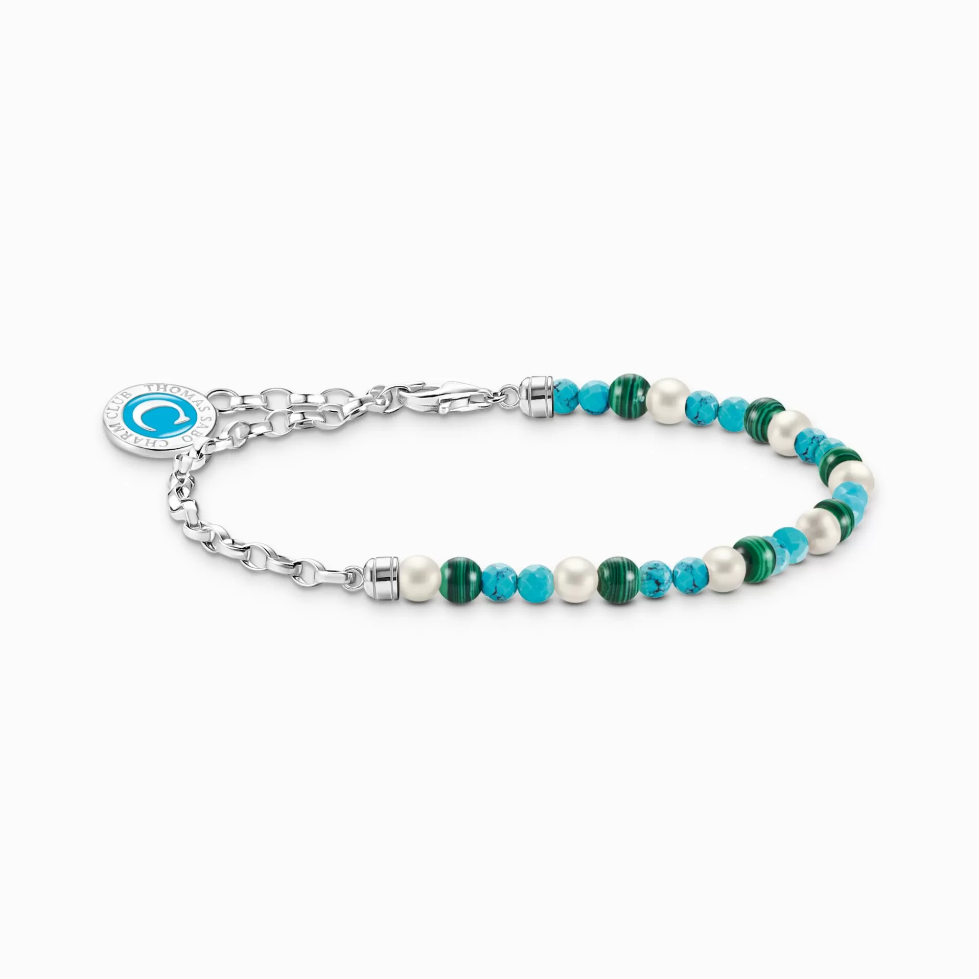 THOMAS SABO Charm bracelet with white pearls, malachite and disc silver-Women Charm Bracelets | Charm Bracelets