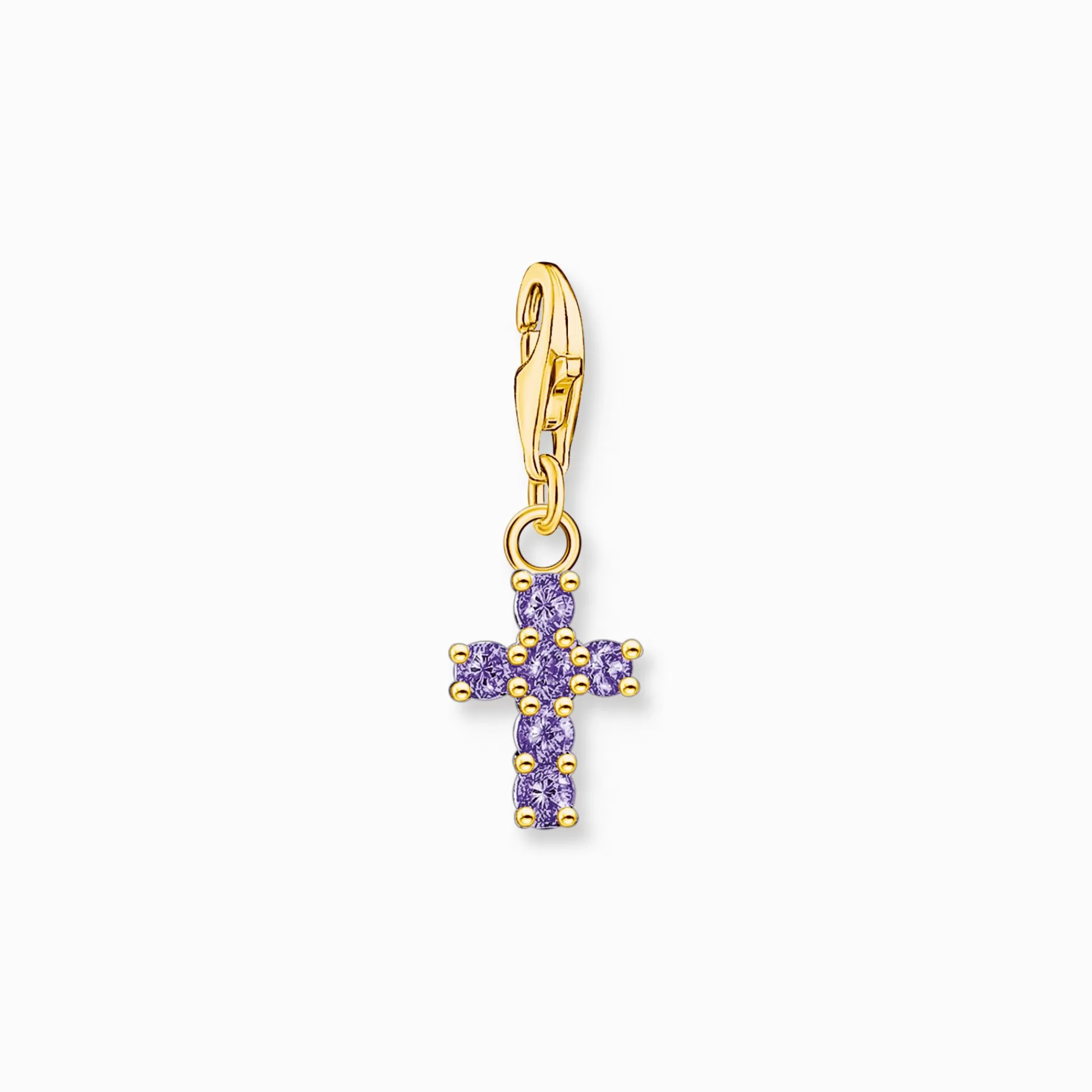 THOMAS SABO Charm pendant cross with amethyst-coloured stones yellow-gold plated-Women Charms | Charms