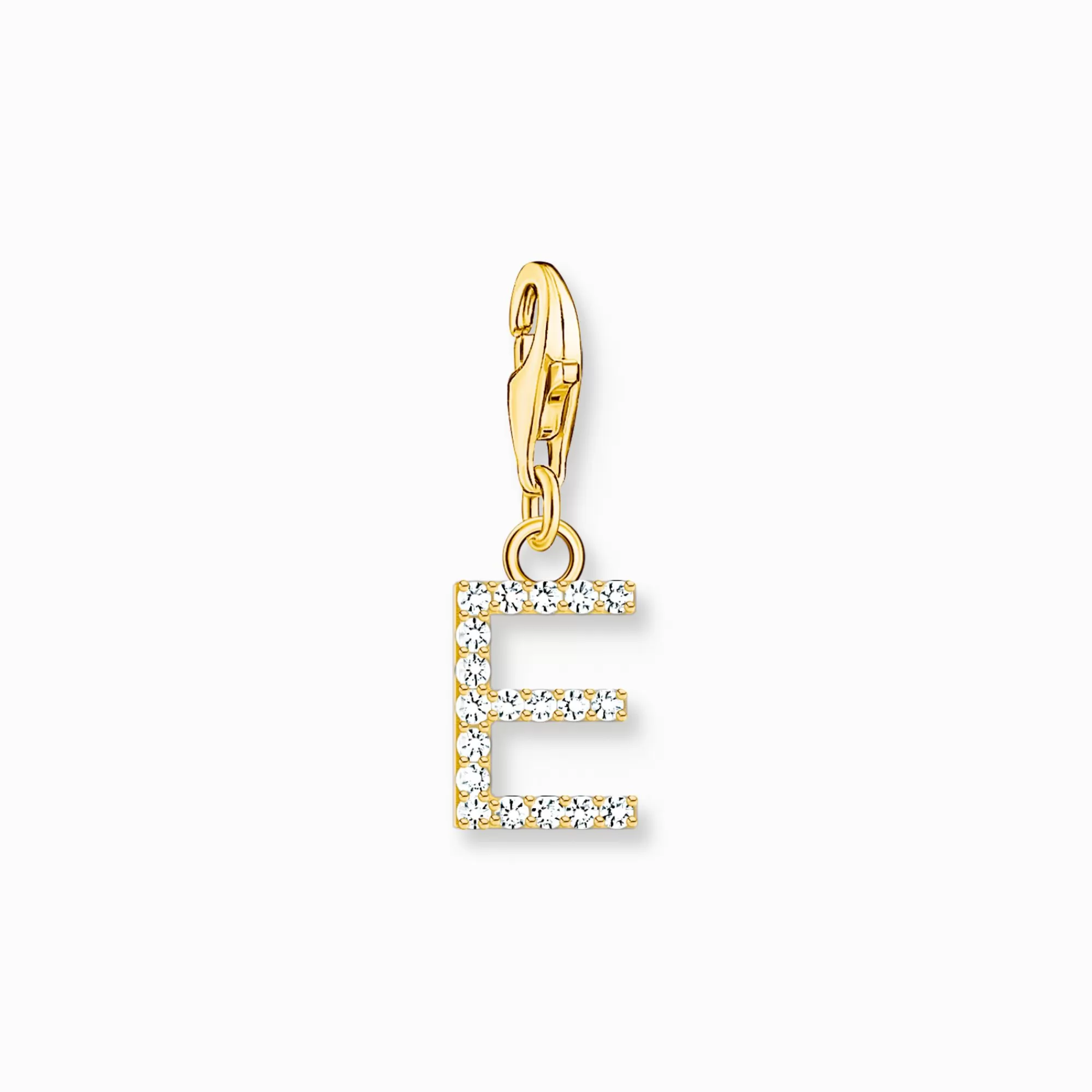 THOMAS SABO Charm pendant letter E with white stones gold plated-Women Charms | Charms