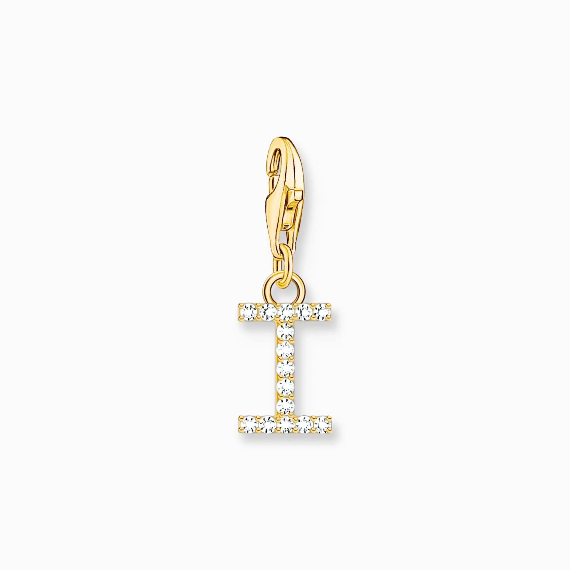 THOMAS SABO Charm pendant letter I with white stones gold plated-Women 18-Carat Gold-Plating - 925 Silver