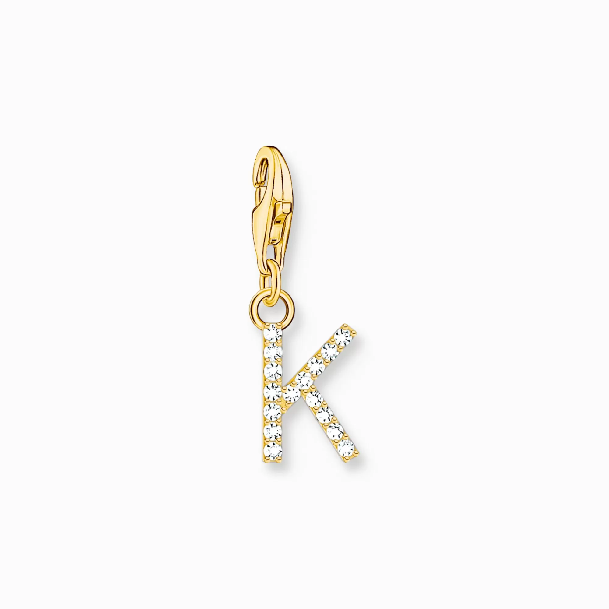 THOMAS SABO Charm pendant letter K with white stones gold plated-Women 18-Carat Gold-Plating - 925 Silver