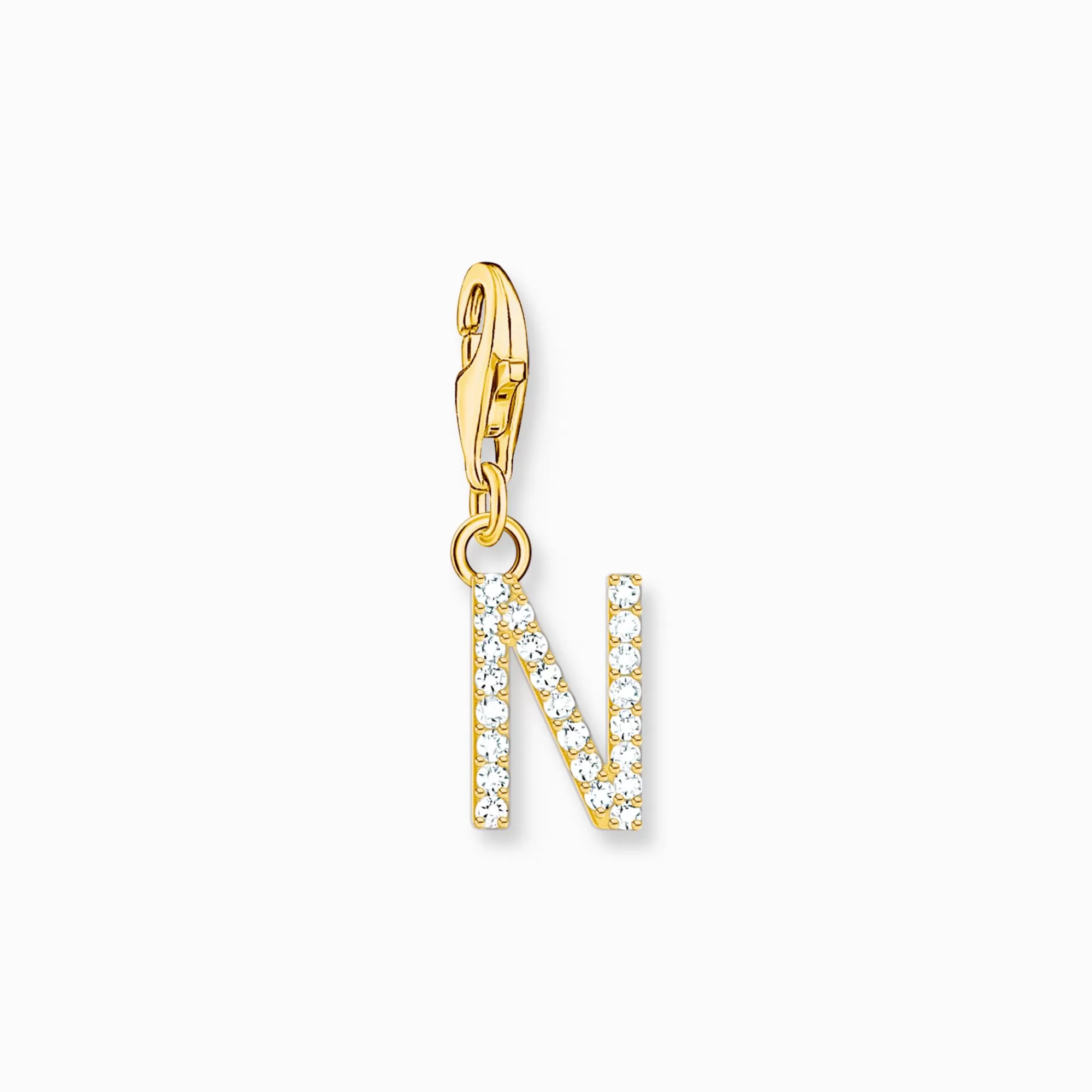 THOMAS SABO Charm pendant letter N with white stones gold plated-Women 18-Carat Gold-Plating - 925 Silver