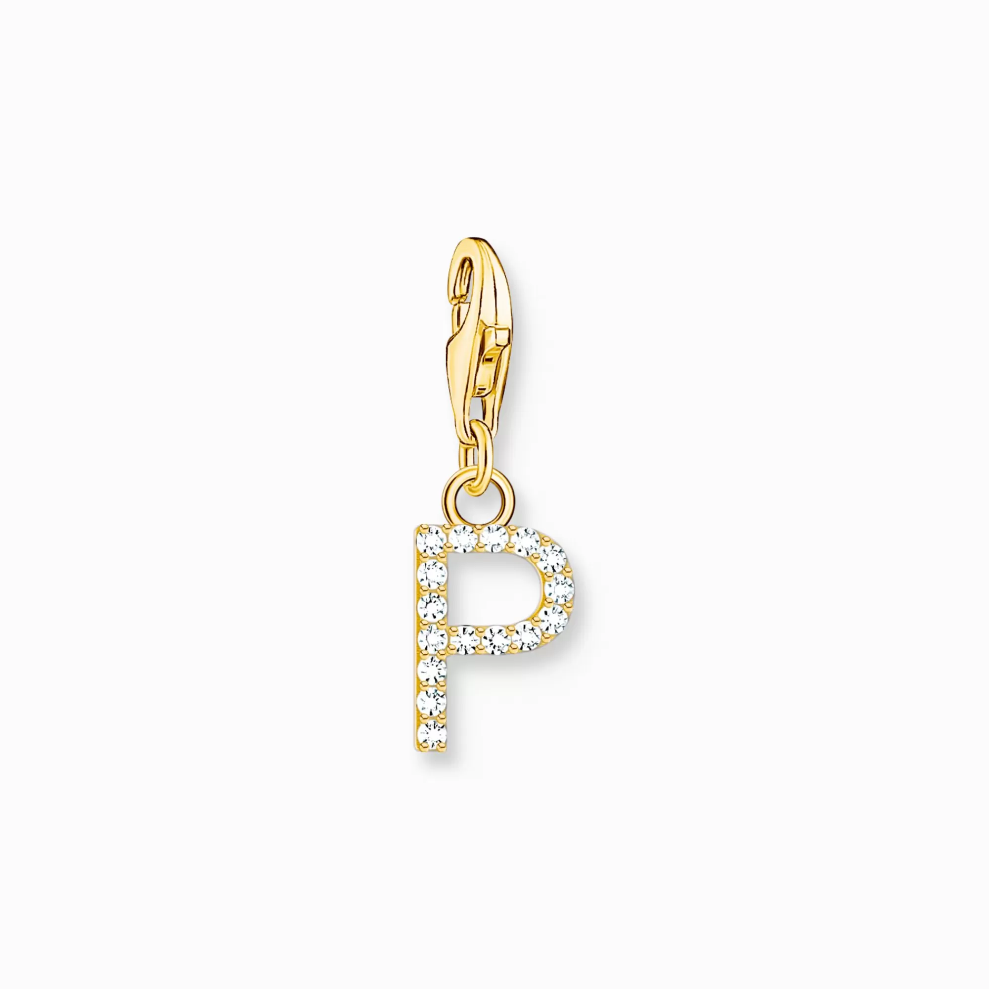 THOMAS SABO Charm pendant letter P with white stones gold plated-Women 18-Carat Gold-Plating - 925 Silver