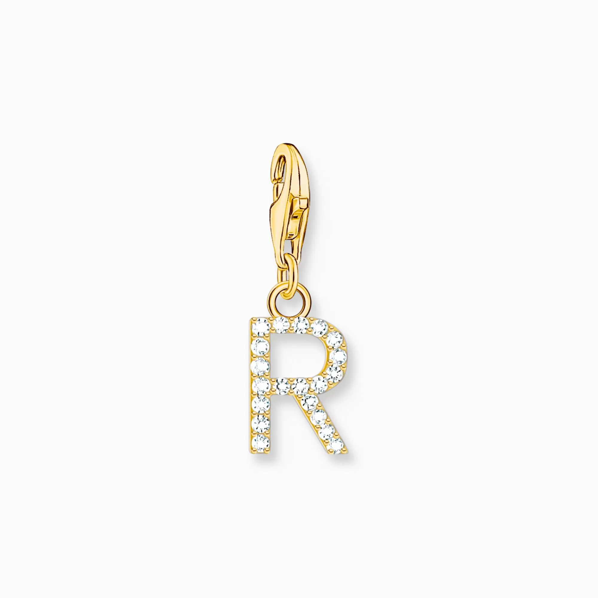 THOMAS SABO Charm pendant letter R with white stones gold plated-Women 18-Carat Gold-Plating - 925 Silver