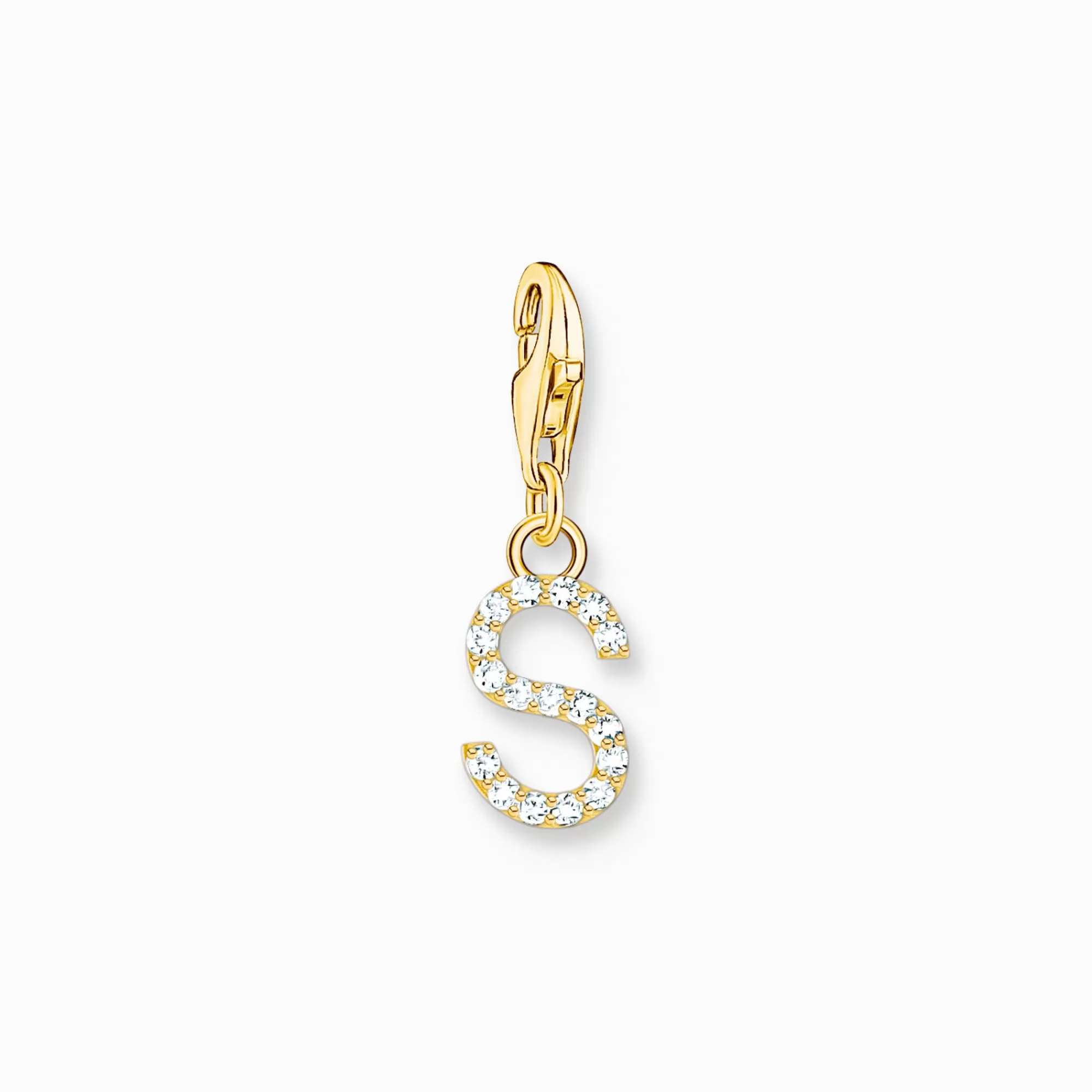 THOMAS SABO Charm pendant letter S with white stones gold plated-Women 18-Carat Gold-Plating - 925 Silver