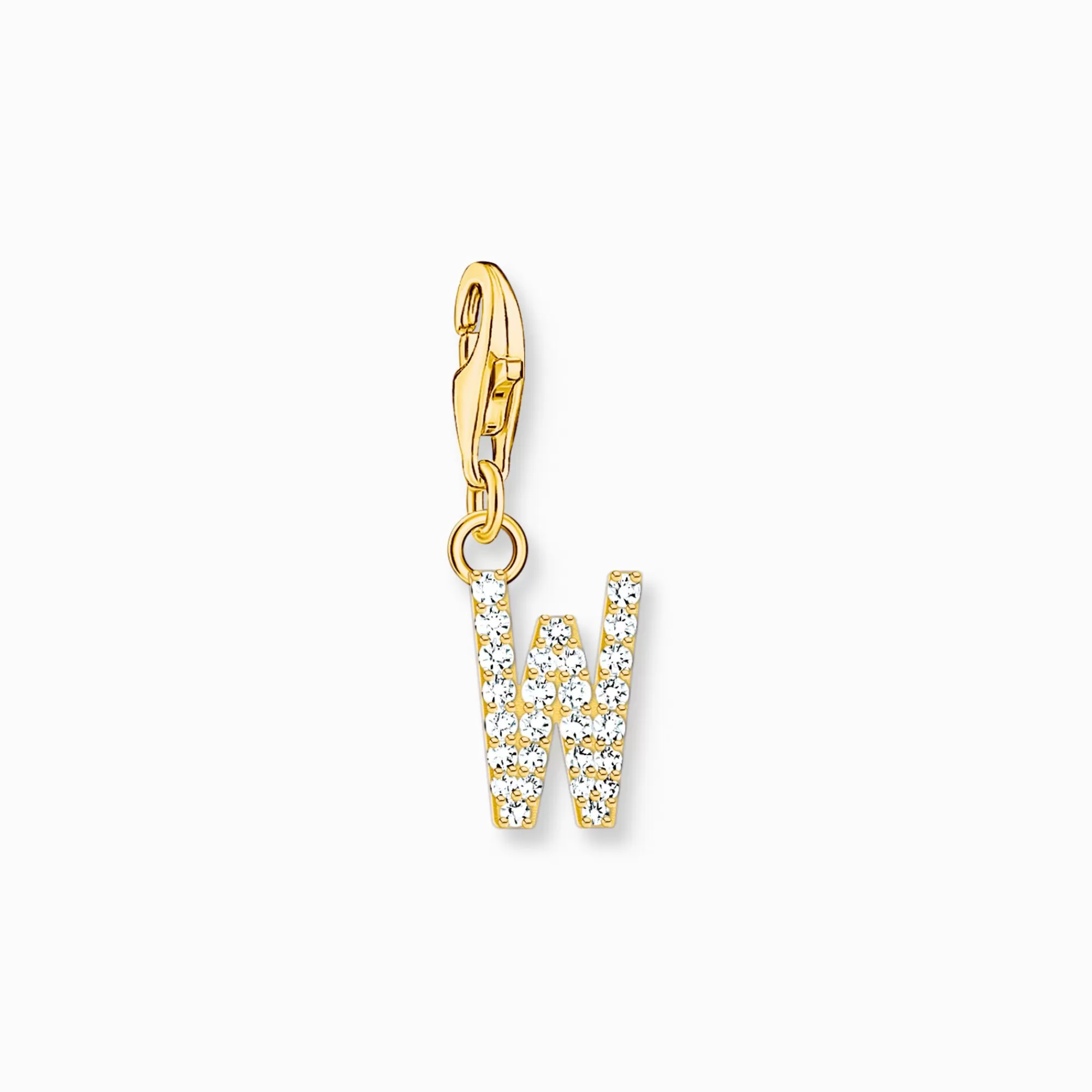 THOMAS SABO Charm pendant letter W with white stones gold plated-Women 18-Carat Gold-Plating - 925 Silver