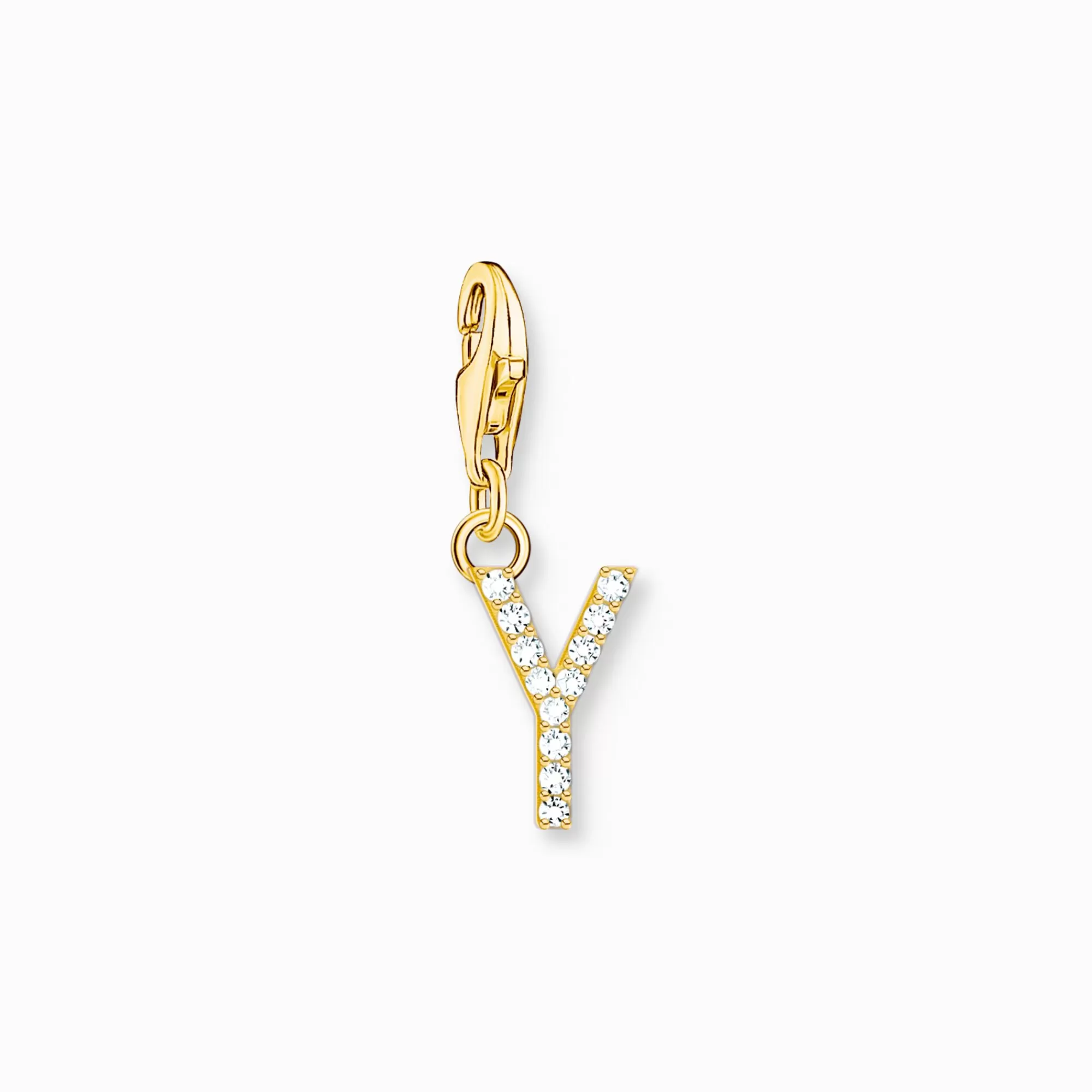 THOMAS SABO Charm pendant letter Y with white stones gold plated-Women 18-Carat Gold-Plating - 925 Silver