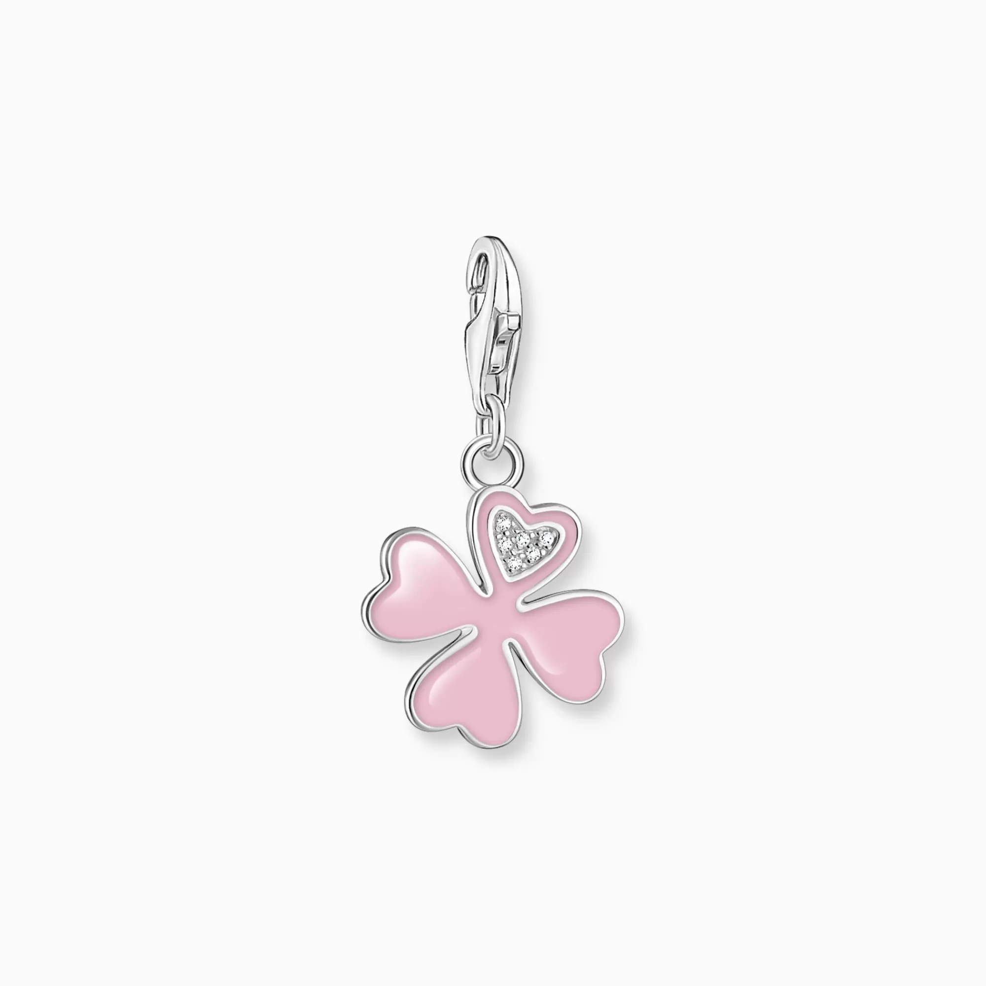 THOMAS SABO Charm pendant pink cloverleaf with white stones silver-Women Charms | Charms