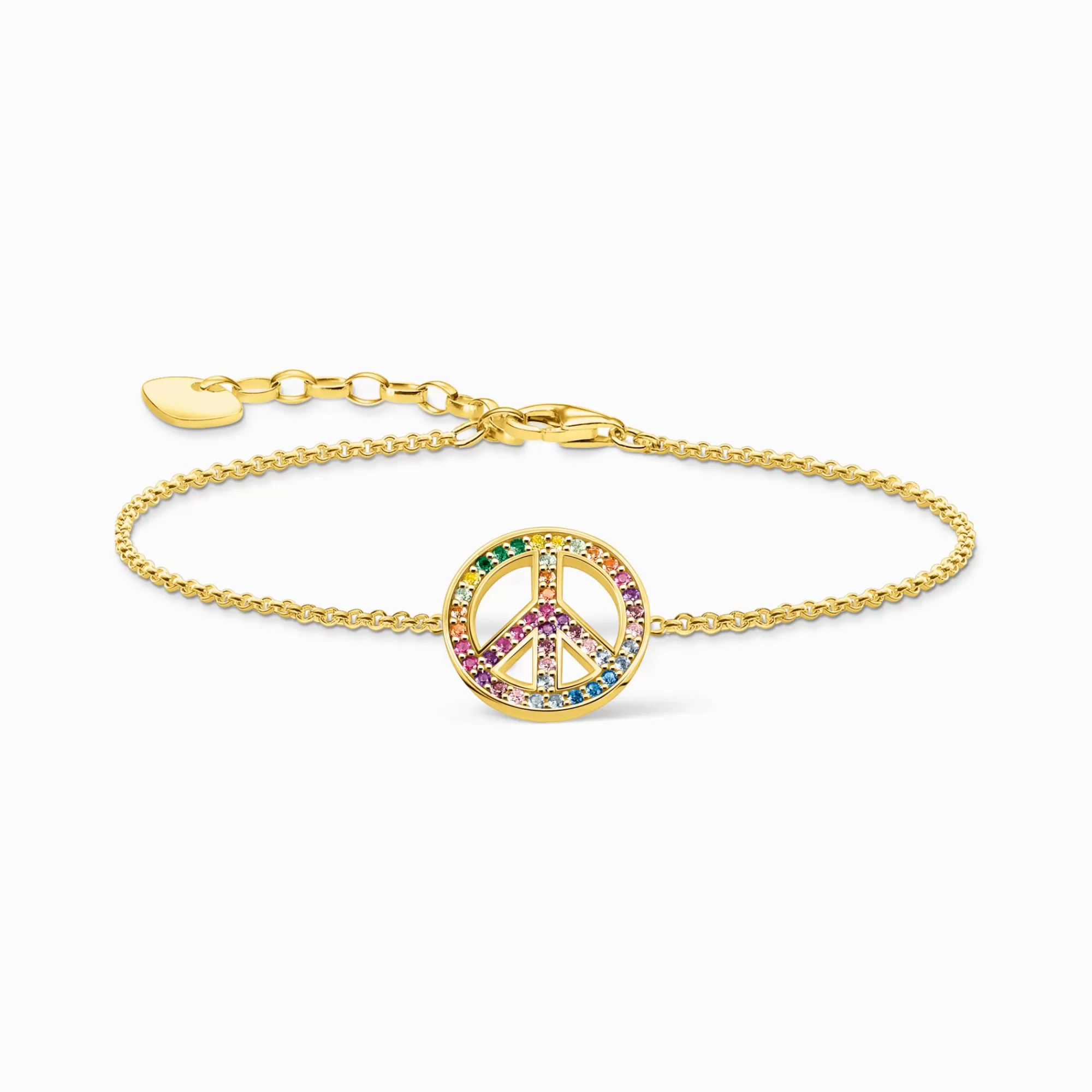 THOMAS SABO Gold plated bracelet with peace sign and coloured stones-Women 18-Carat Gold-Plating - 925 Silver