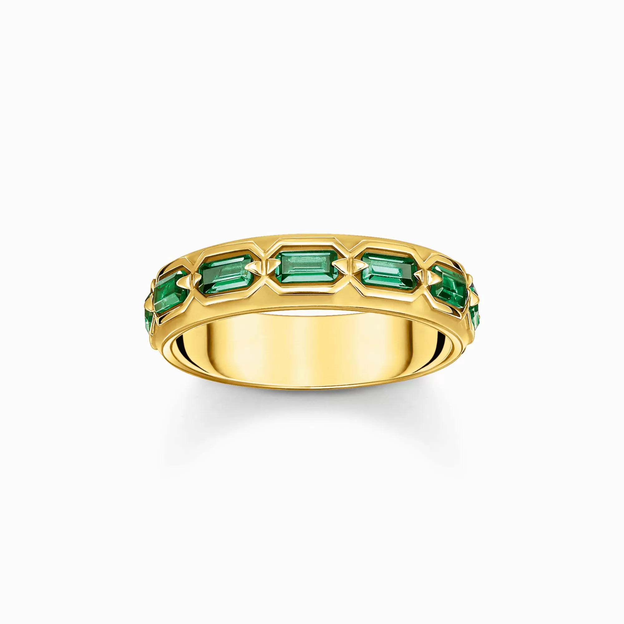 THOMAS SABO Gold plated ring in crocodile design with green stones-Women Rings | 18-Carat Gold-Plating - 925 Silver