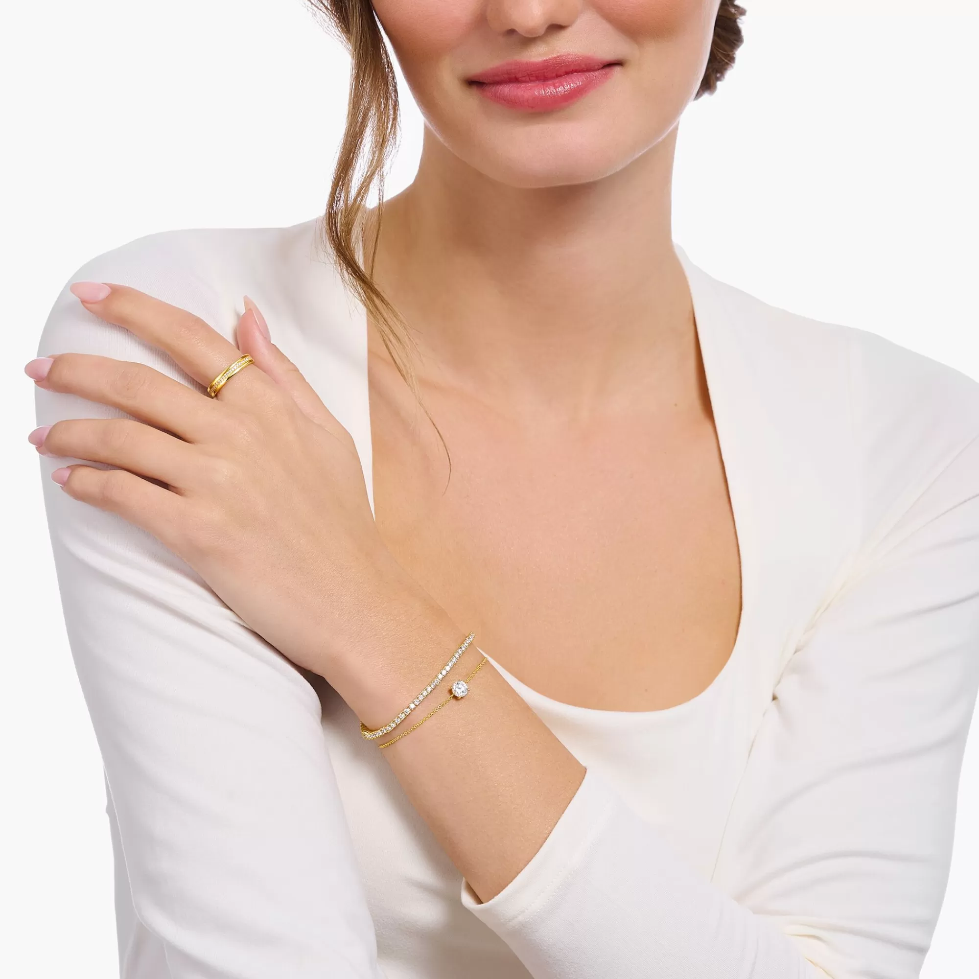 THOMAS SABO Gold-plated bracelet with white zirconia pendant-Women Bracelets | 18-Carat Gold-Plating - 925 Silver