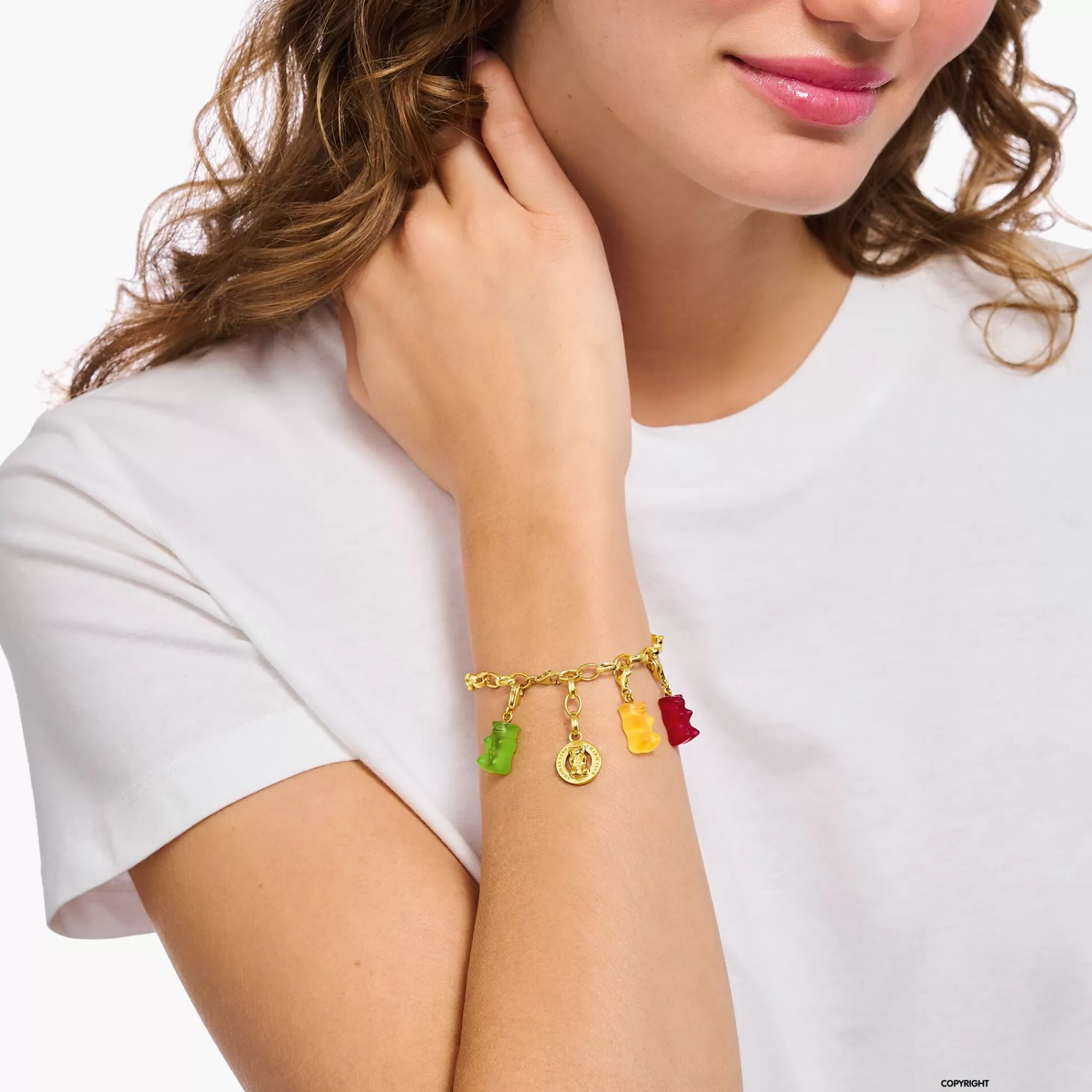 THOMAS SABO Gold-plated charm bracelet with goldbears logo ring-Women Bracelets | Charm Bracelets