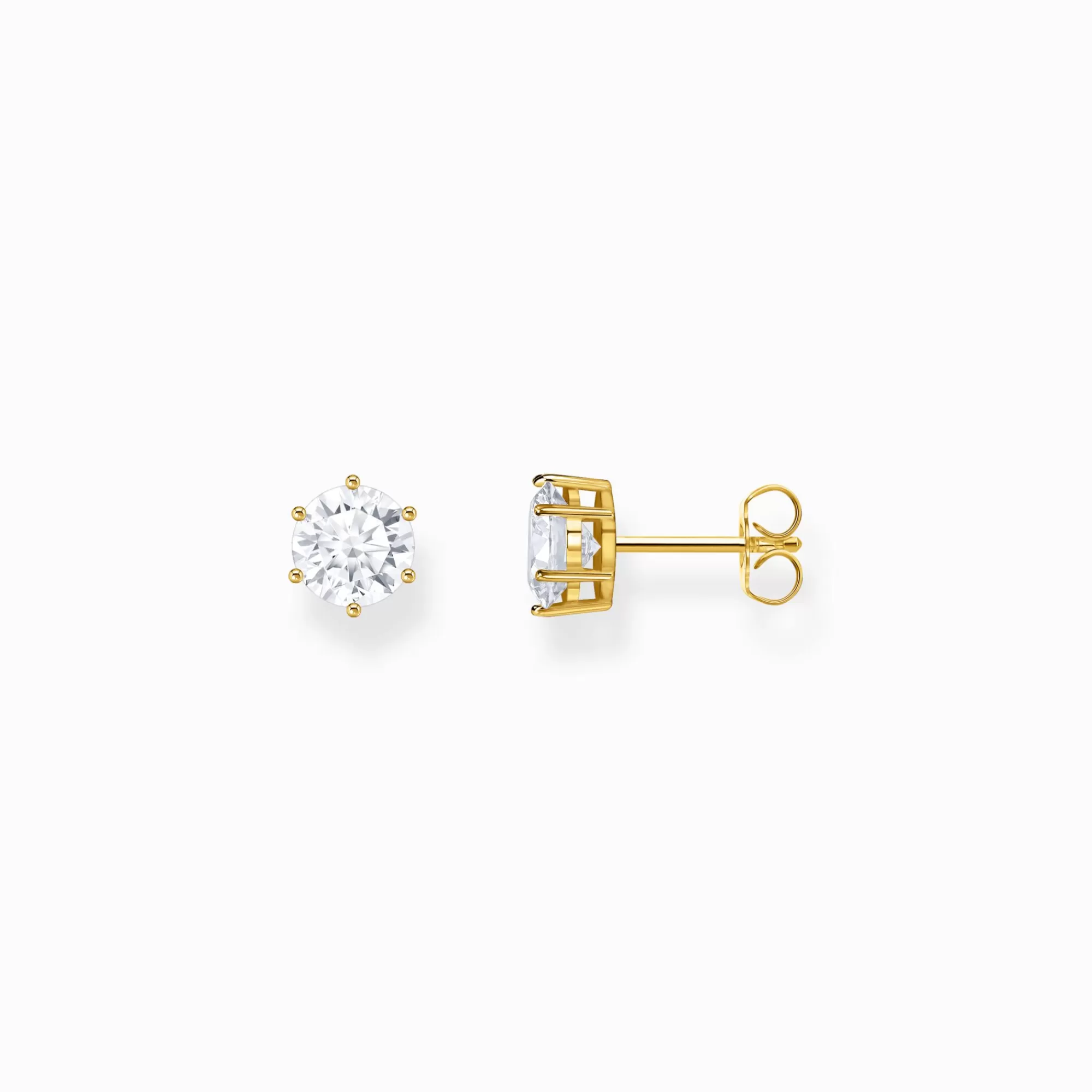 THOMAS SABO Gold-plated ear studs with big, white zirconia-Women Ear Studs | 18-Carat Gold-Plating - 925 Silver