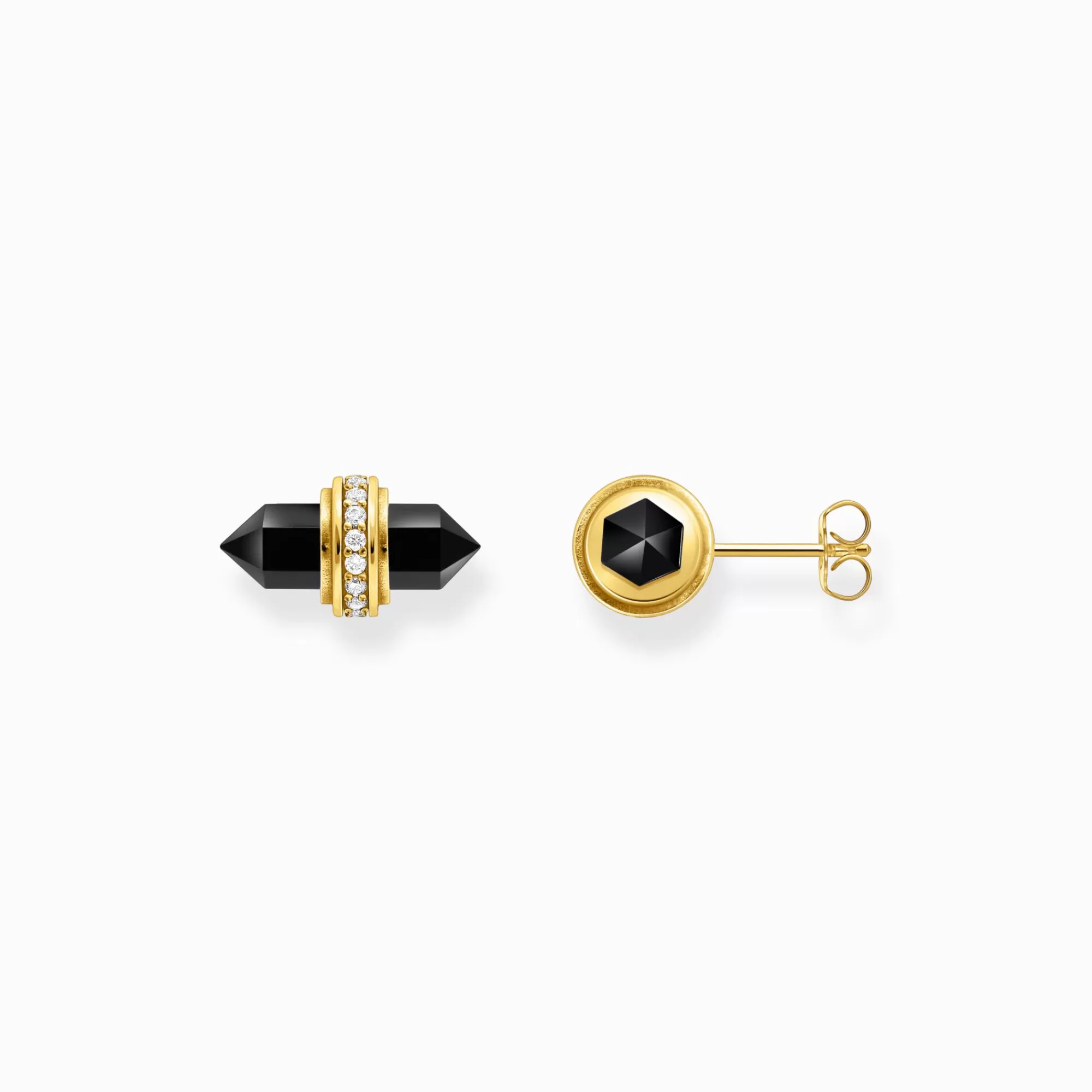 THOMAS SABO Gold-plated ear studs with hexagonal onyx-Women Ear Studs