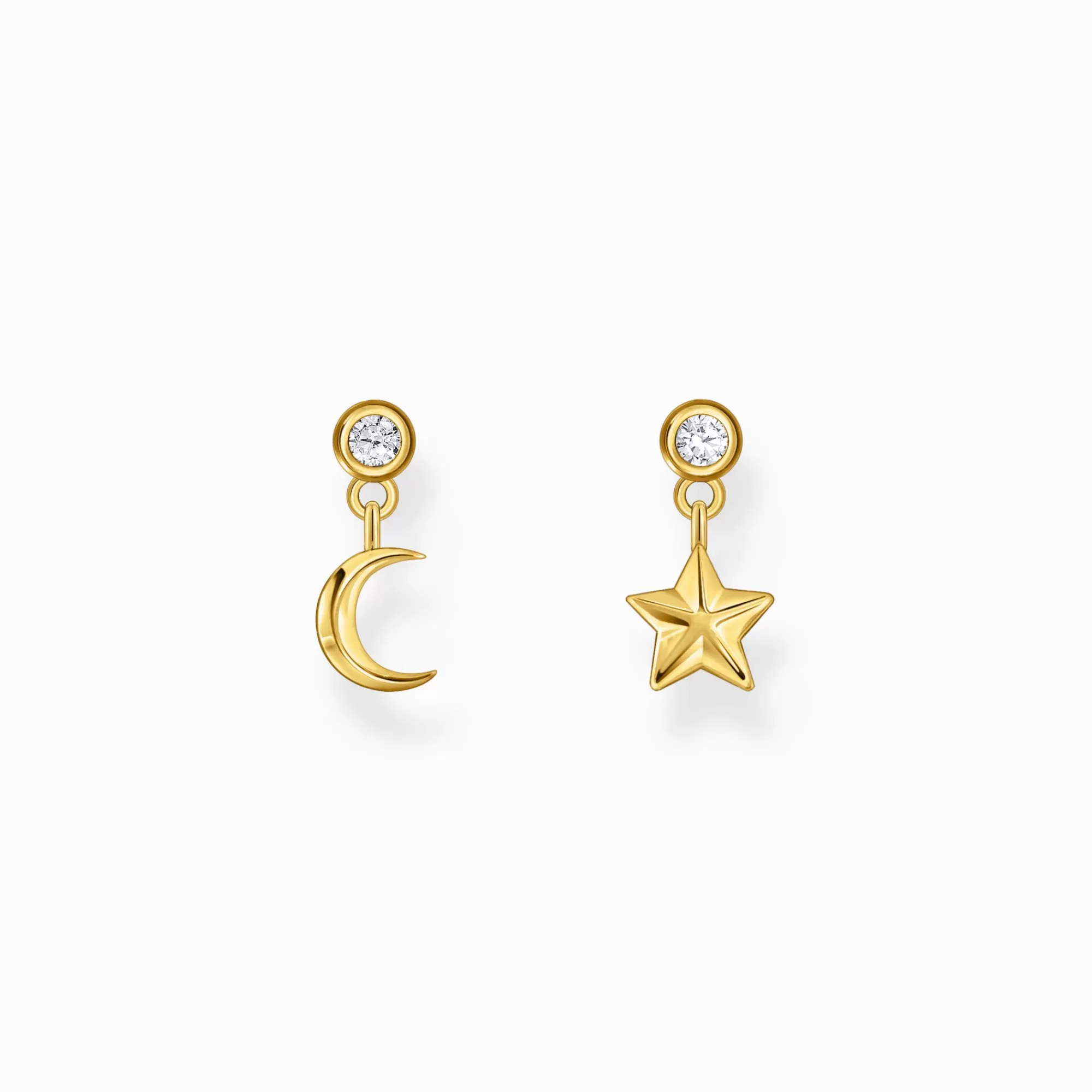 THOMAS SABO Gold-plated ear studs with sun and moon pendants-Women Ear Studs | 18-Carat Gold-Plating - 925 Silver