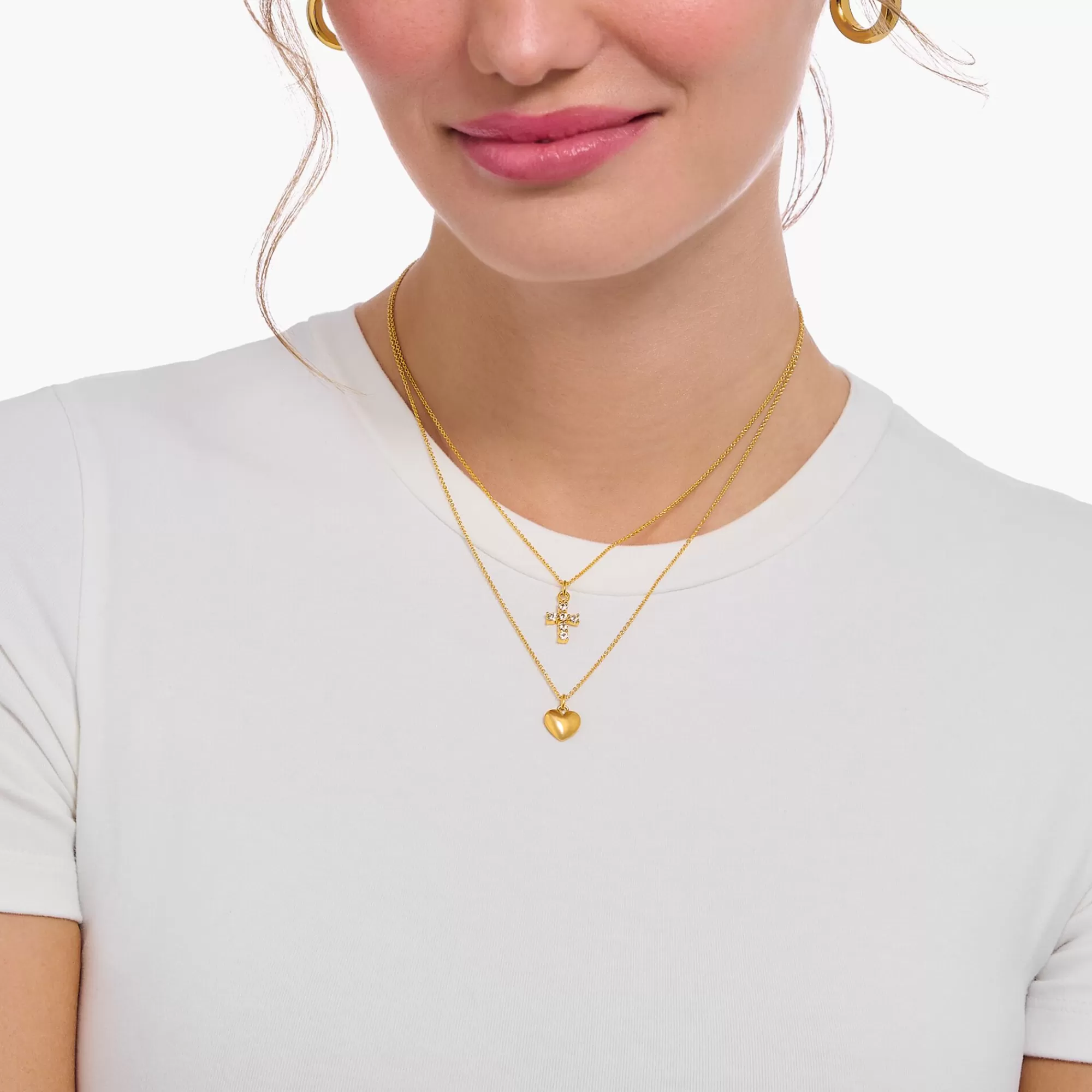 THOMAS SABO Gold-plated necklace with cross pendant with white zirconia-Women Necklaces