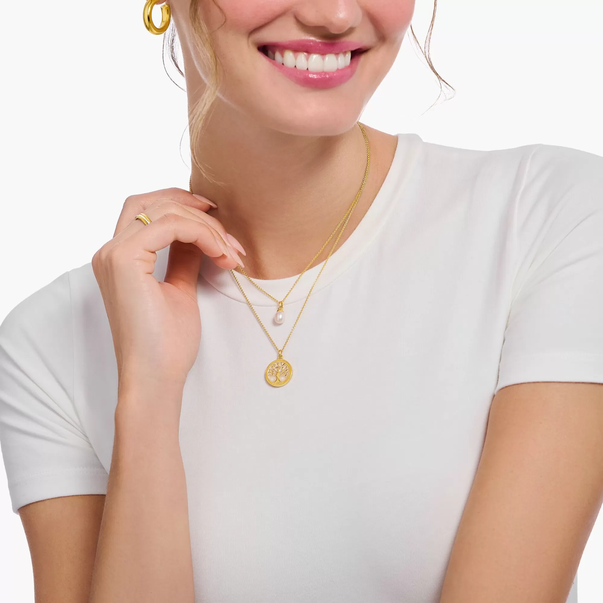 THOMAS SABO Gold-plated necklace with freshwater pearl pendant-Women Necklaces | 18-Carat Gold-Plating - 925 Silver