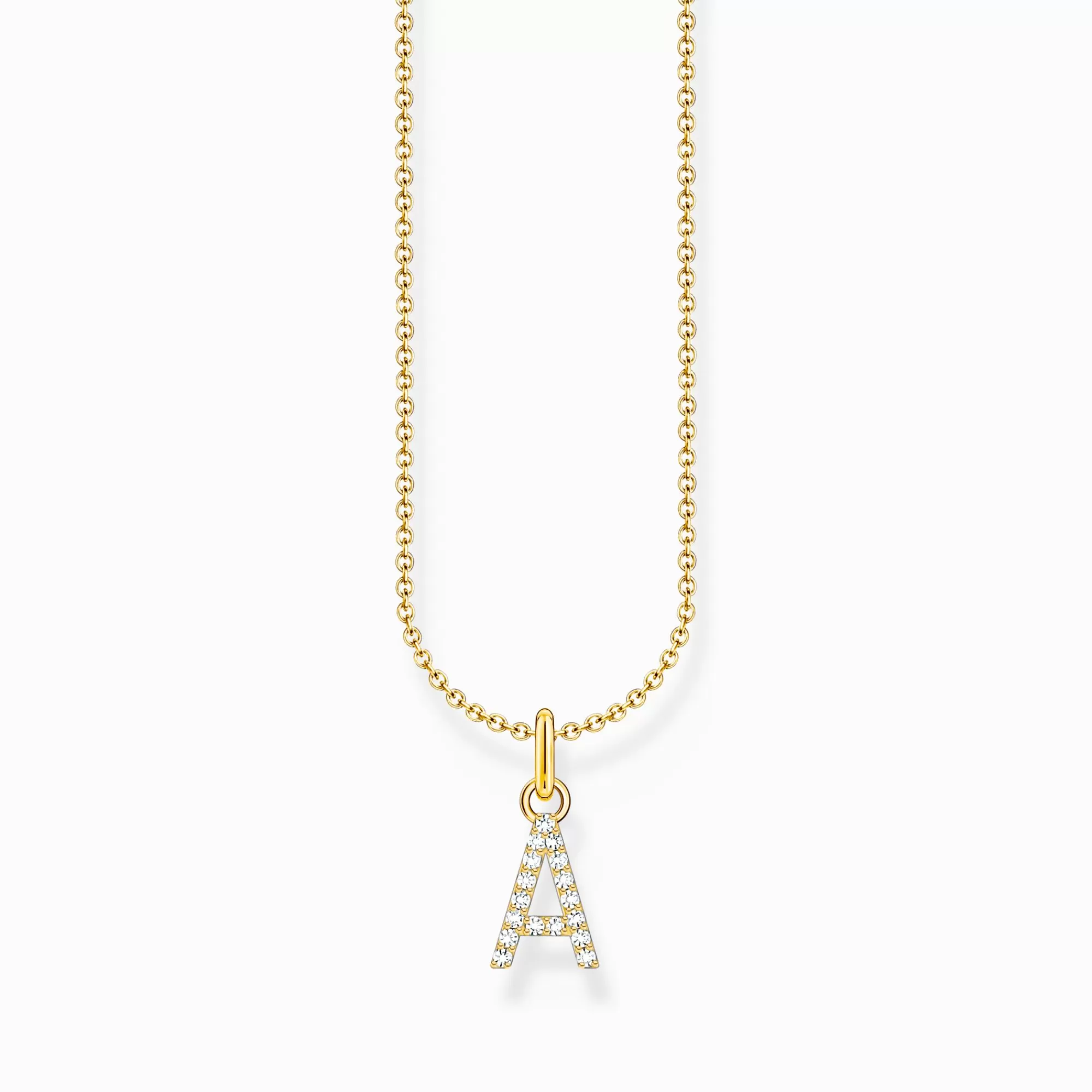 THOMAS SABO Gold-plated necklace with letter pendant A and white zirconia-Women Necklaces | 18-Carat Gold-Plating - 925 Silver