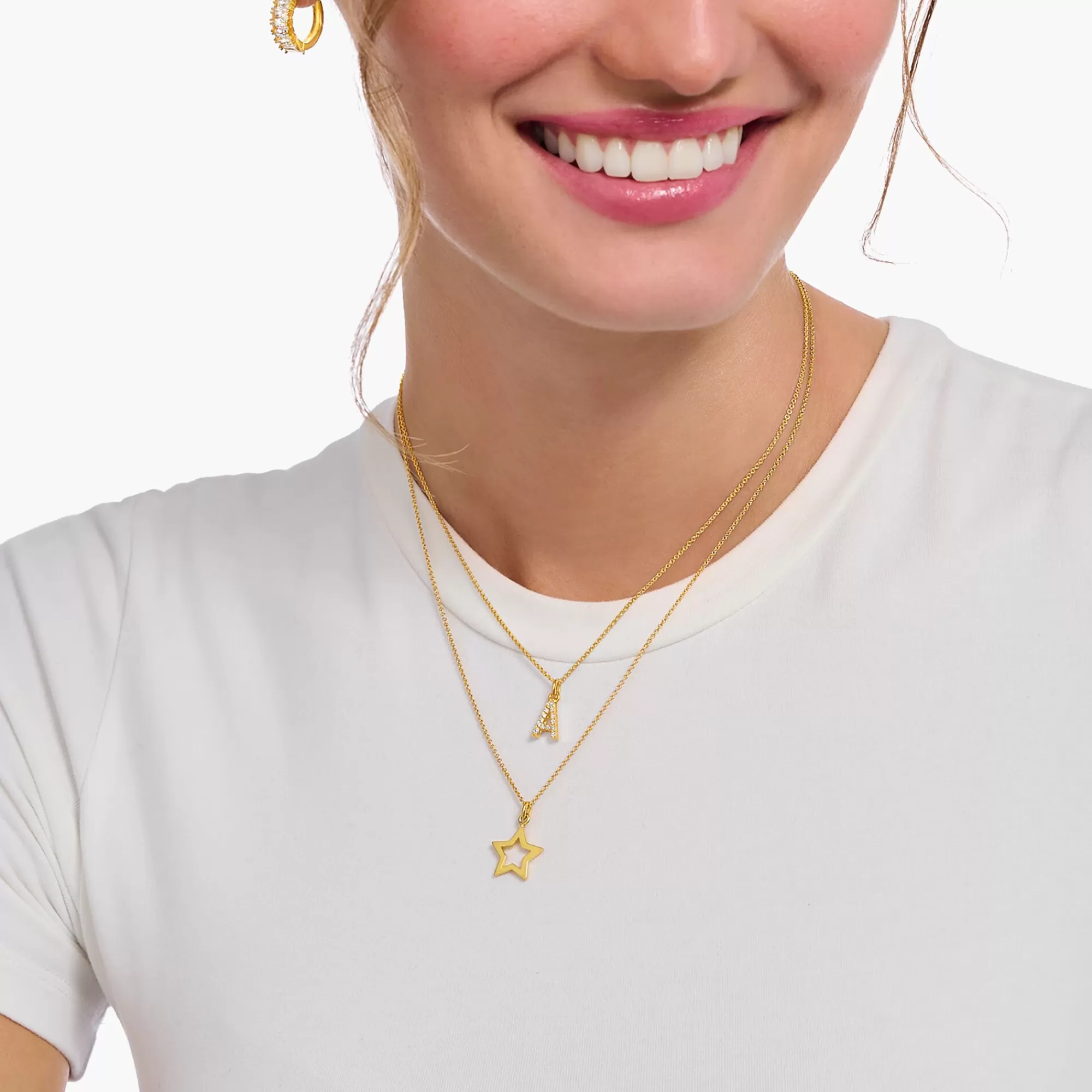 THOMAS SABO Gold-plated necklace with letter pendant A and white zirconia-Women Necklaces | 18-Carat Gold-Plating - 925 Silver