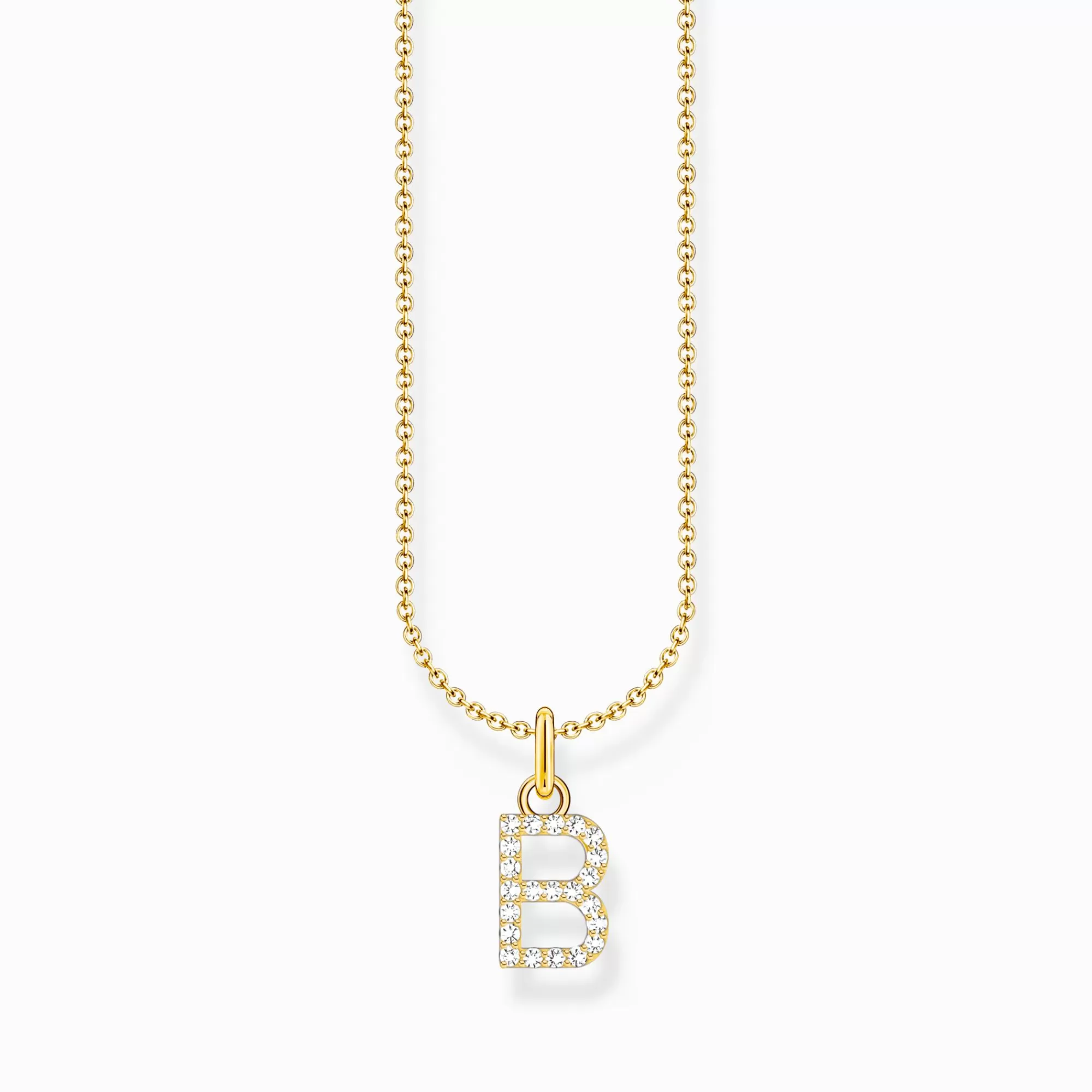 THOMAS SABO Gold-plated necklace with letter pendant B and white zirconia-Women Necklaces | 18-Carat Gold-Plating - 925 Silver