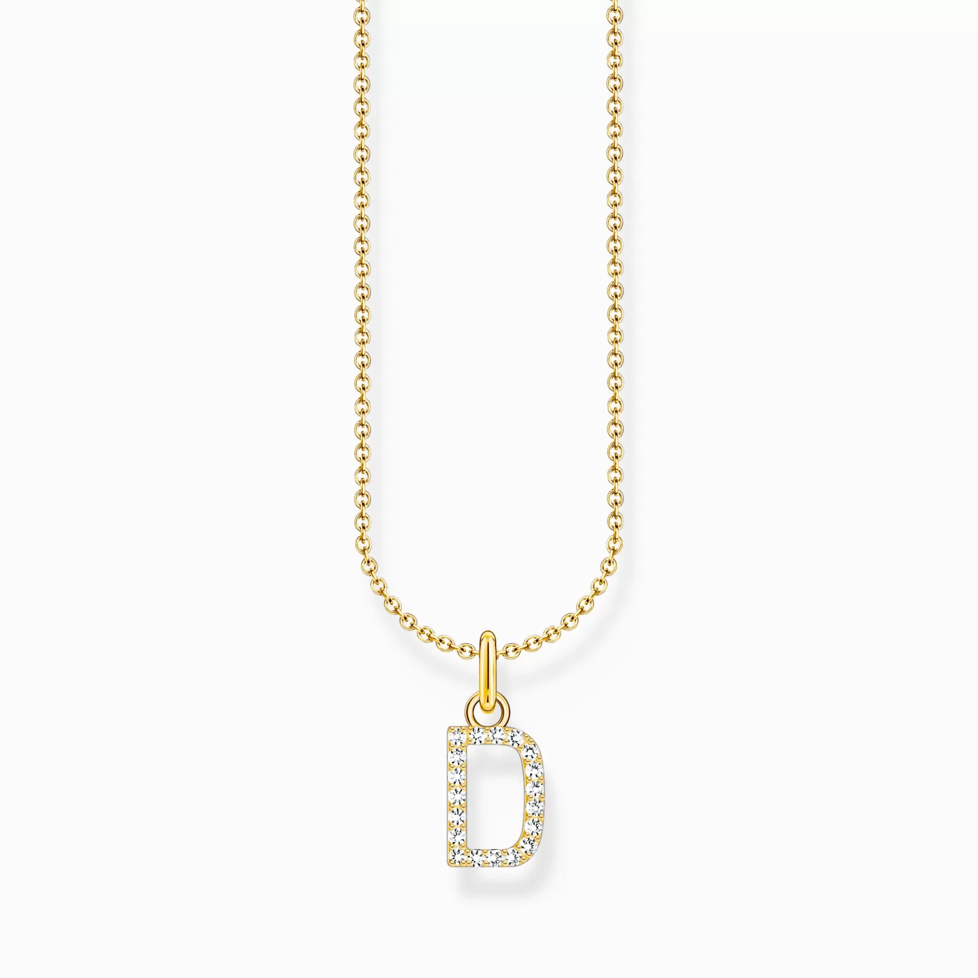 THOMAS SABO Gold-plated necklace with letter pendant D and white zirconia-Women Necklaces | 18-Carat Gold-Plating - 925 Silver