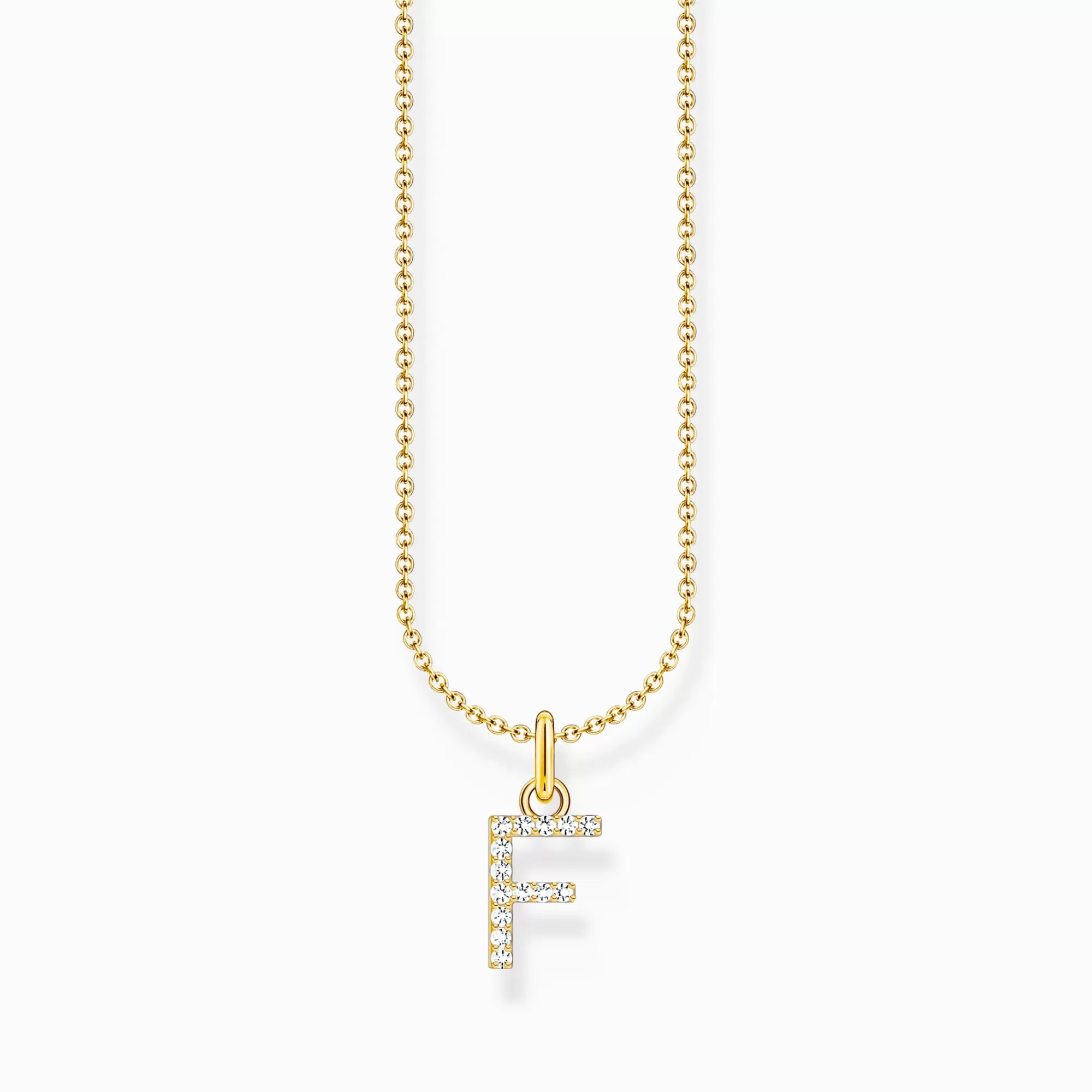 THOMAS SABO Gold-plated necklace with letter pendant F and white zirconia-Women Necklaces | 18-Carat Gold-Plating - 925 Silver