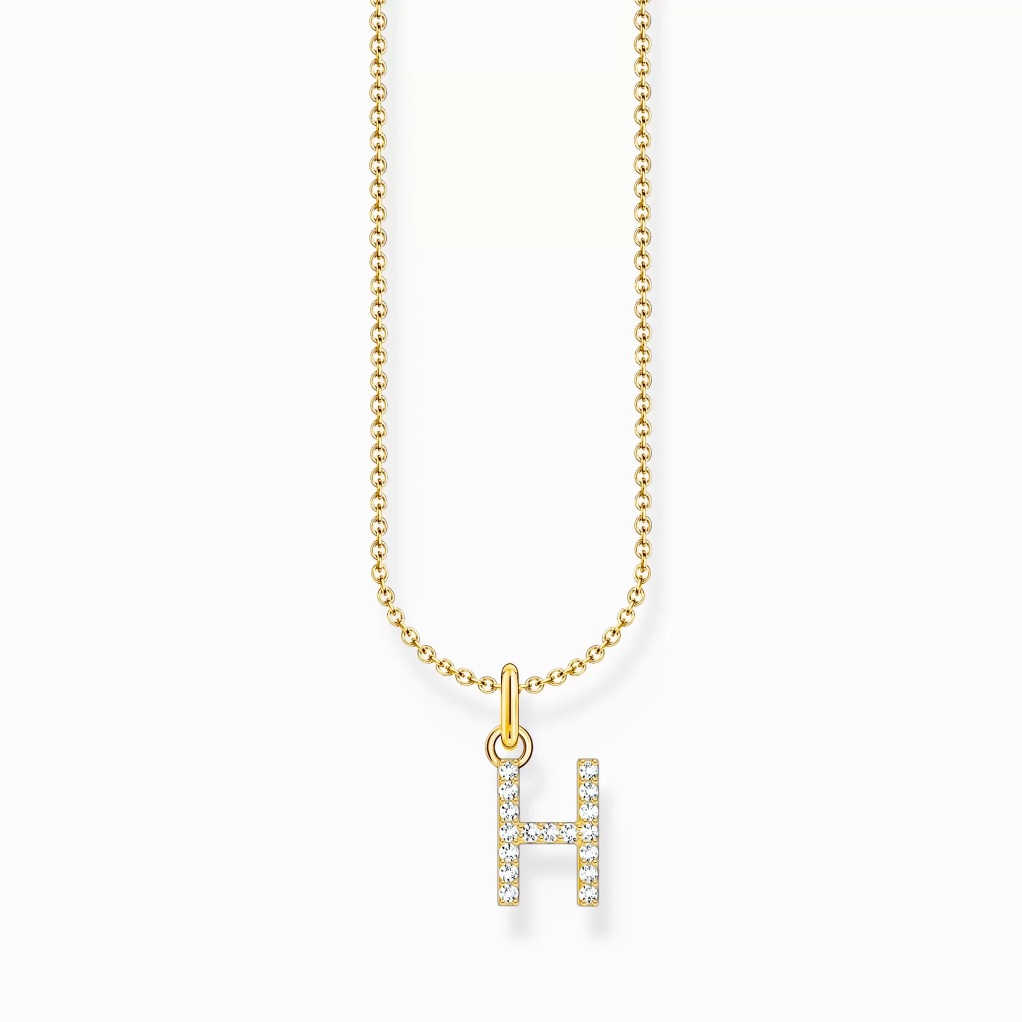 THOMAS SABO Gold-plated necklace with letter pendant H and white zirconia-Women Necklaces | 18-Carat Gold-Plating - 925 Silver