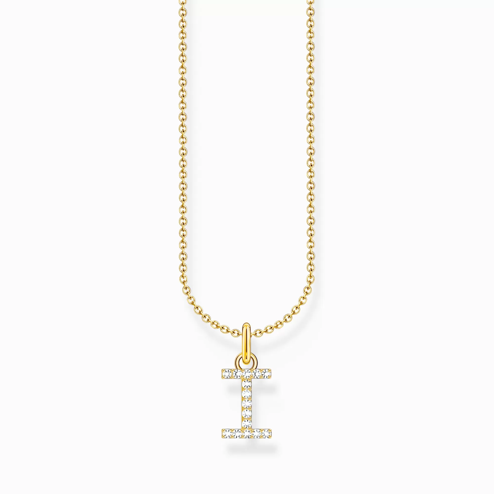 THOMAS SABO Gold-plated necklace with letter pendant I and white zirconia-Women Necklaces | 18-Carat Gold-Plating - 925 Silver