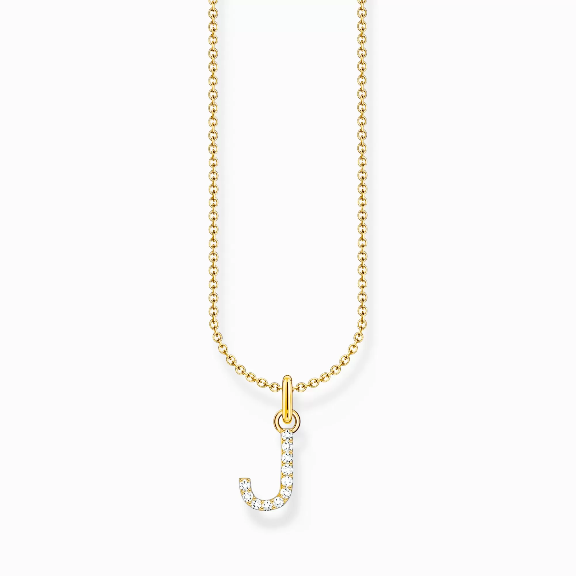 THOMAS SABO Gold-plated necklace with letter pendant J and white zirconia-Women Necklaces | 18-Carat Gold-Plating - 925 Silver