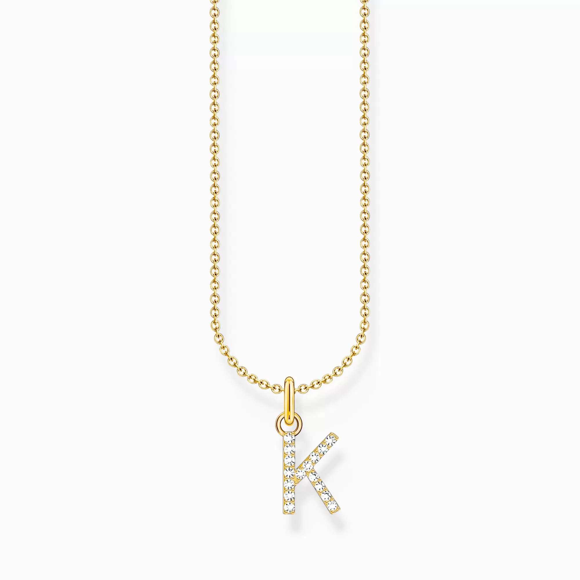 THOMAS SABO Gold-plated necklace with letter pendant K and white zirconia-Women Necklaces | 18-Carat Gold-Plating - 925 Silver