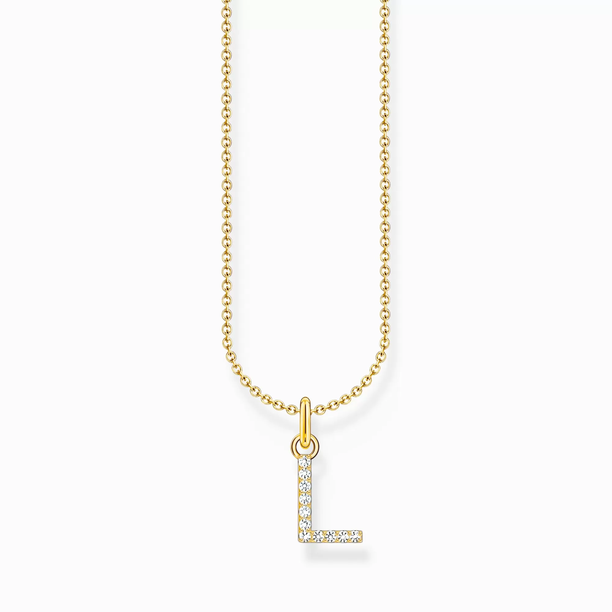 THOMAS SABO Gold-plated necklace with letter pendant L and white zirconia-Women Necklaces | 18-Carat Gold-Plating - 925 Silver