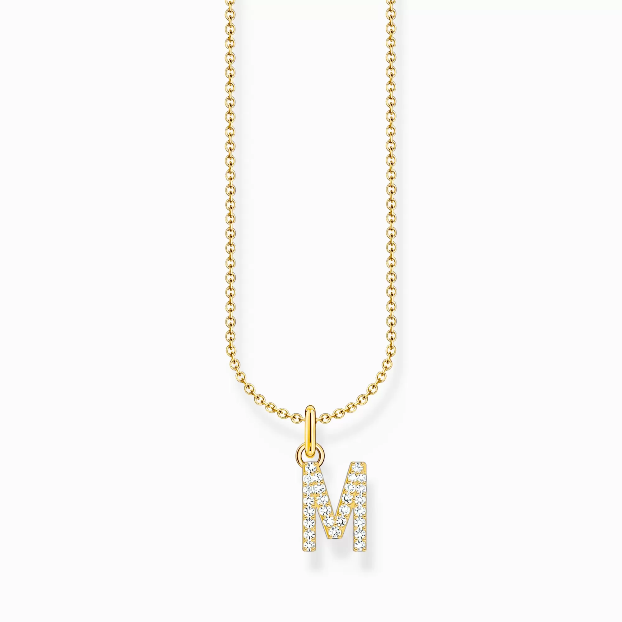 THOMAS SABO Gold-plated necklace with letter pendant M and white zirconia-Women Necklaces | 18-Carat Gold-Plating - 925 Silver