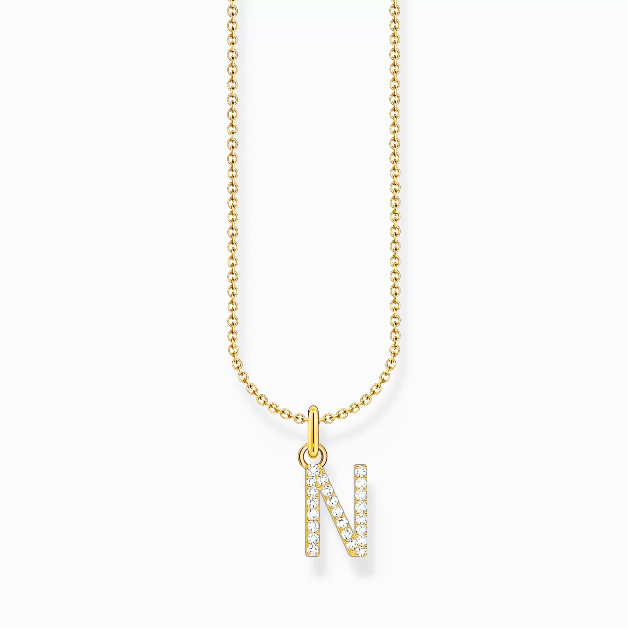 THOMAS SABO Gold-plated necklace with letter pendant N and white zirconia-Women Necklaces | 18-Carat Gold-Plating - 925 Silver