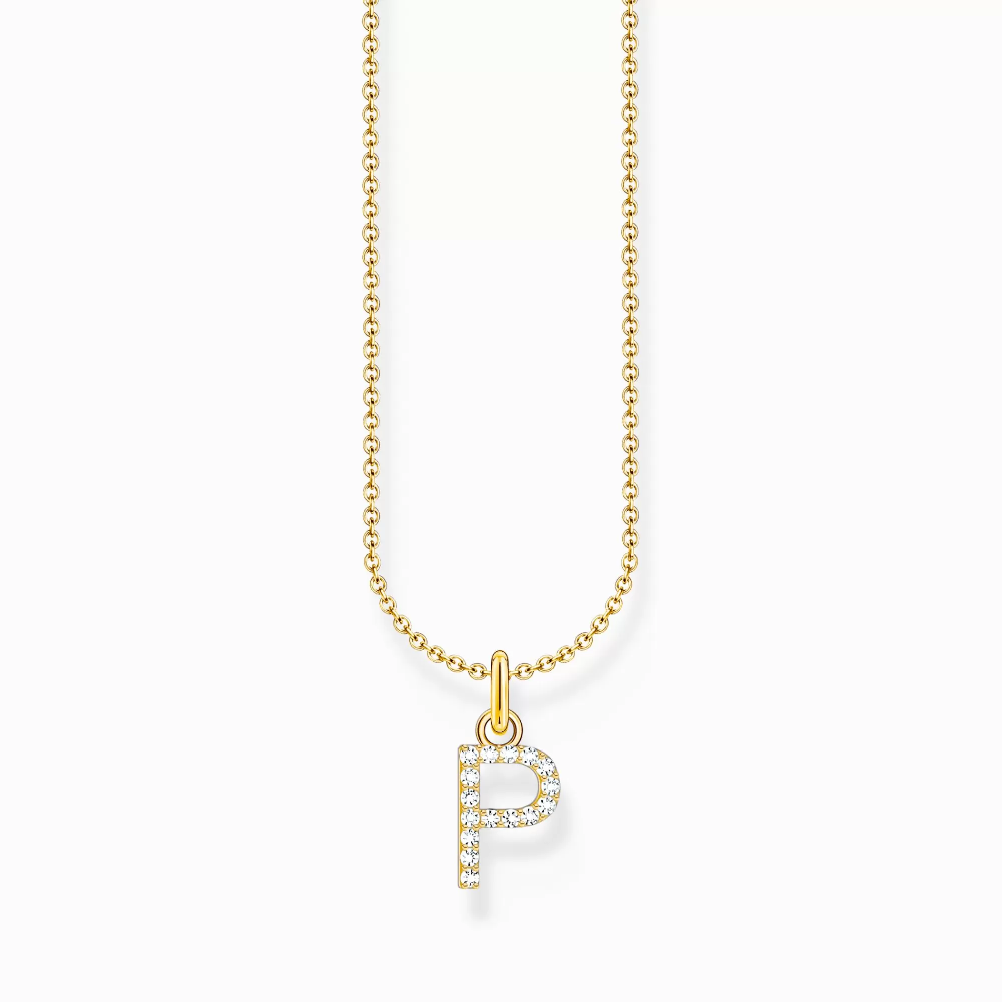 THOMAS SABO Gold-plated necklace with letter pendant P and white zirconia-Women Necklaces | 18-Carat Gold-Plating - 925 Silver