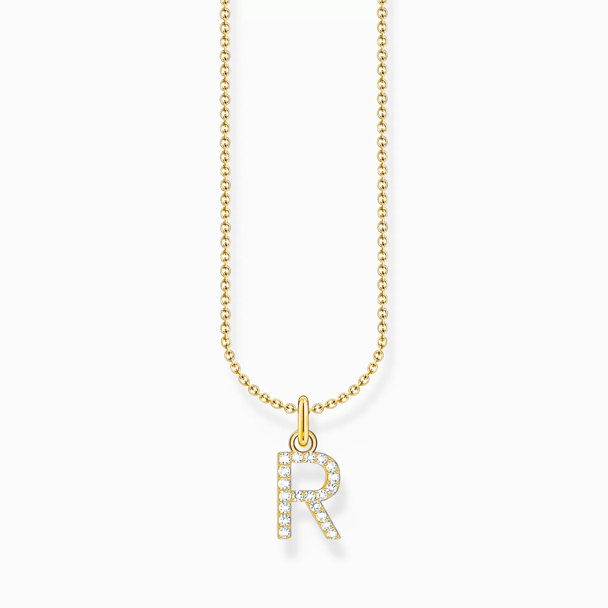 THOMAS SABO Gold-plated necklace with letter pendant R and white zirconia-Women Necklaces | 18-Carat Gold-Plating - 925 Silver