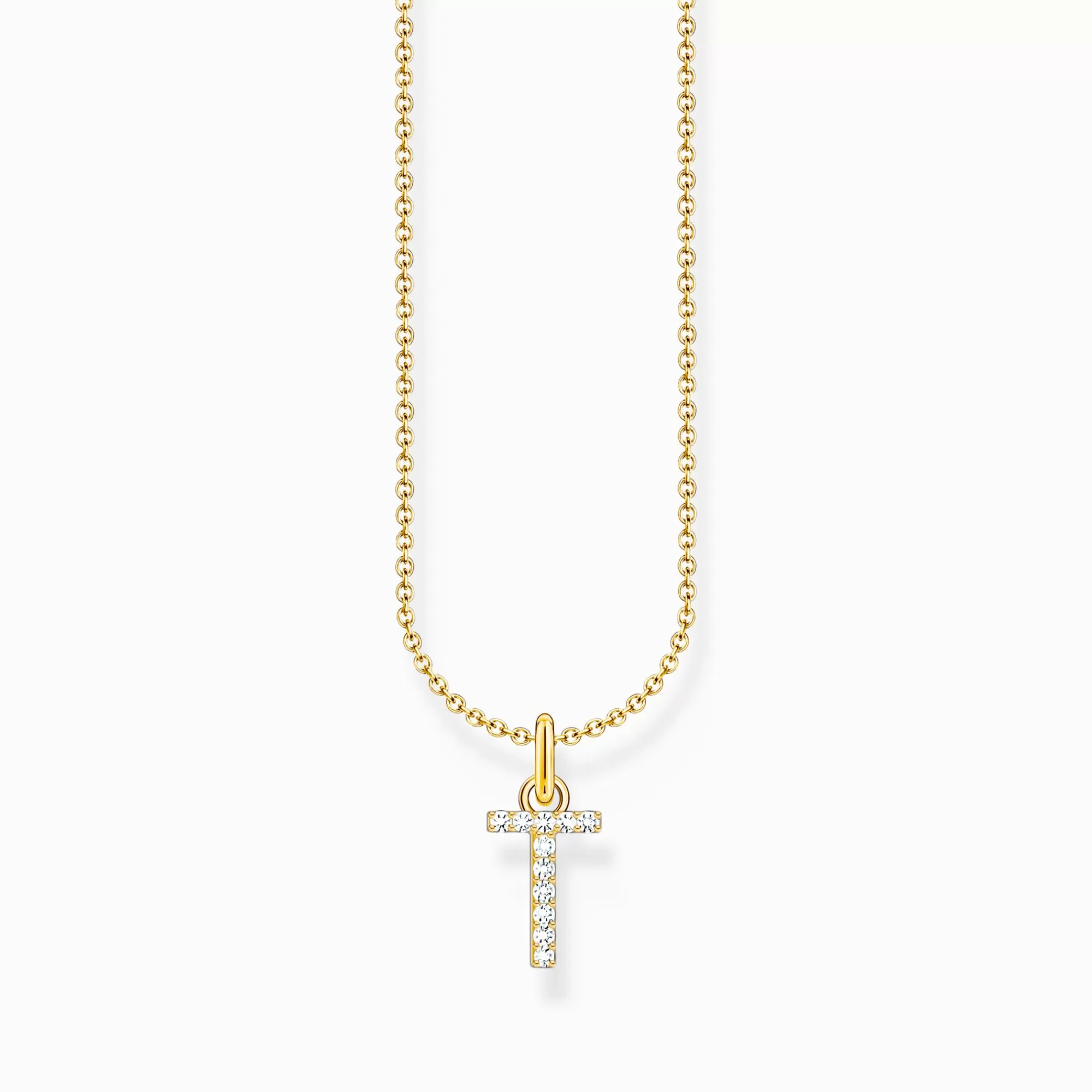 THOMAS SABO Gold-plated necklace with letter pendant T and white zirconia-Women Necklaces | 18-Carat Gold-Plating - 925 Silver