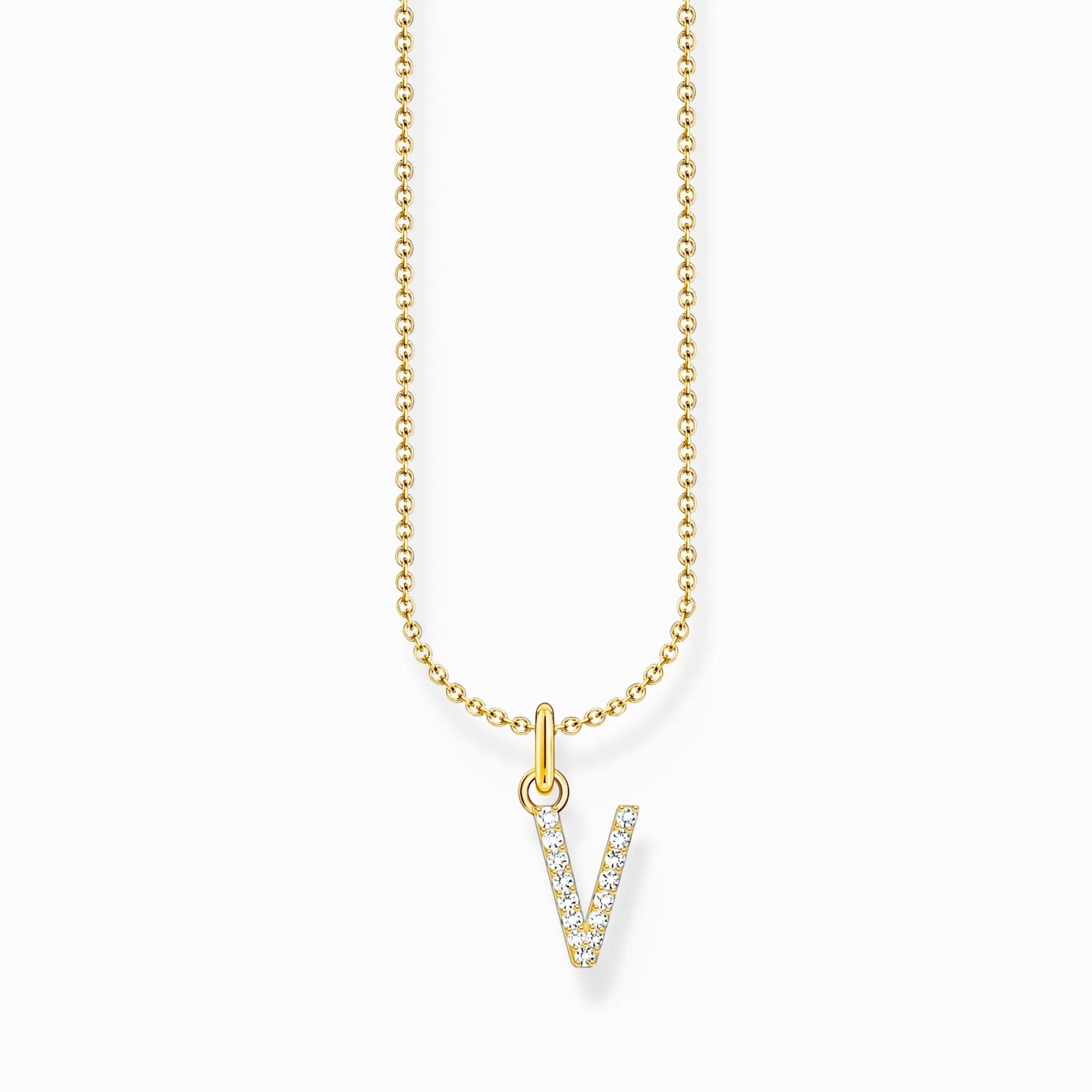 THOMAS SABO Gold-plated necklace with letter pendant V and white zirconia-Women Necklaces