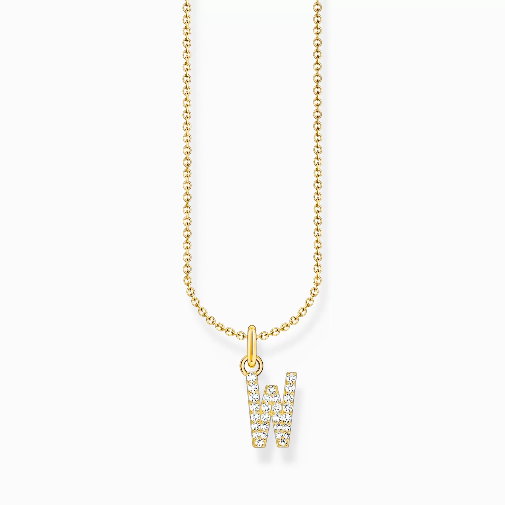 THOMAS SABO Gold-plated necklace with letter pendant W and white zirconia-Women Necklaces