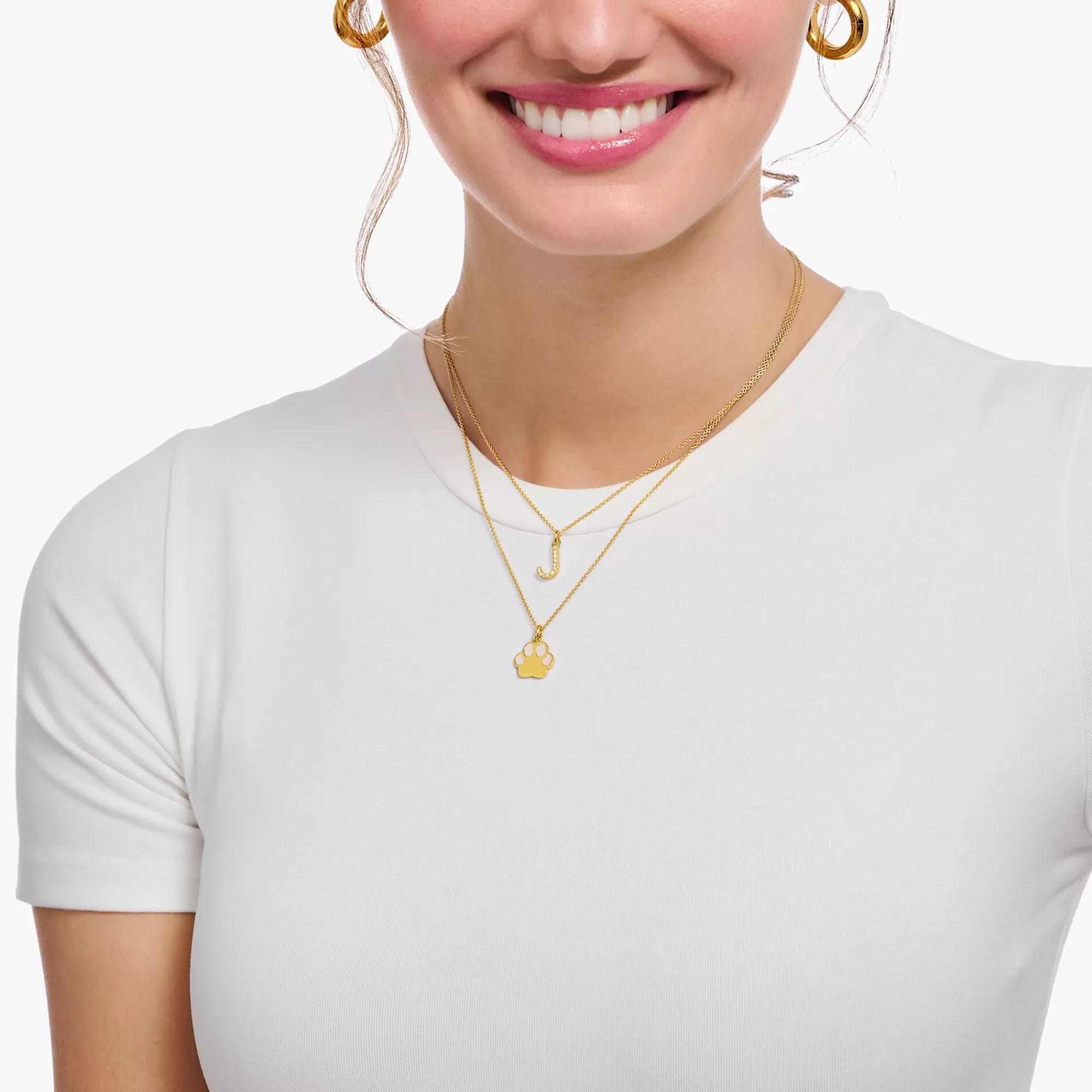 THOMAS SABO Gold-plated necklace with letter pendant W and white zirconia-Women Necklaces