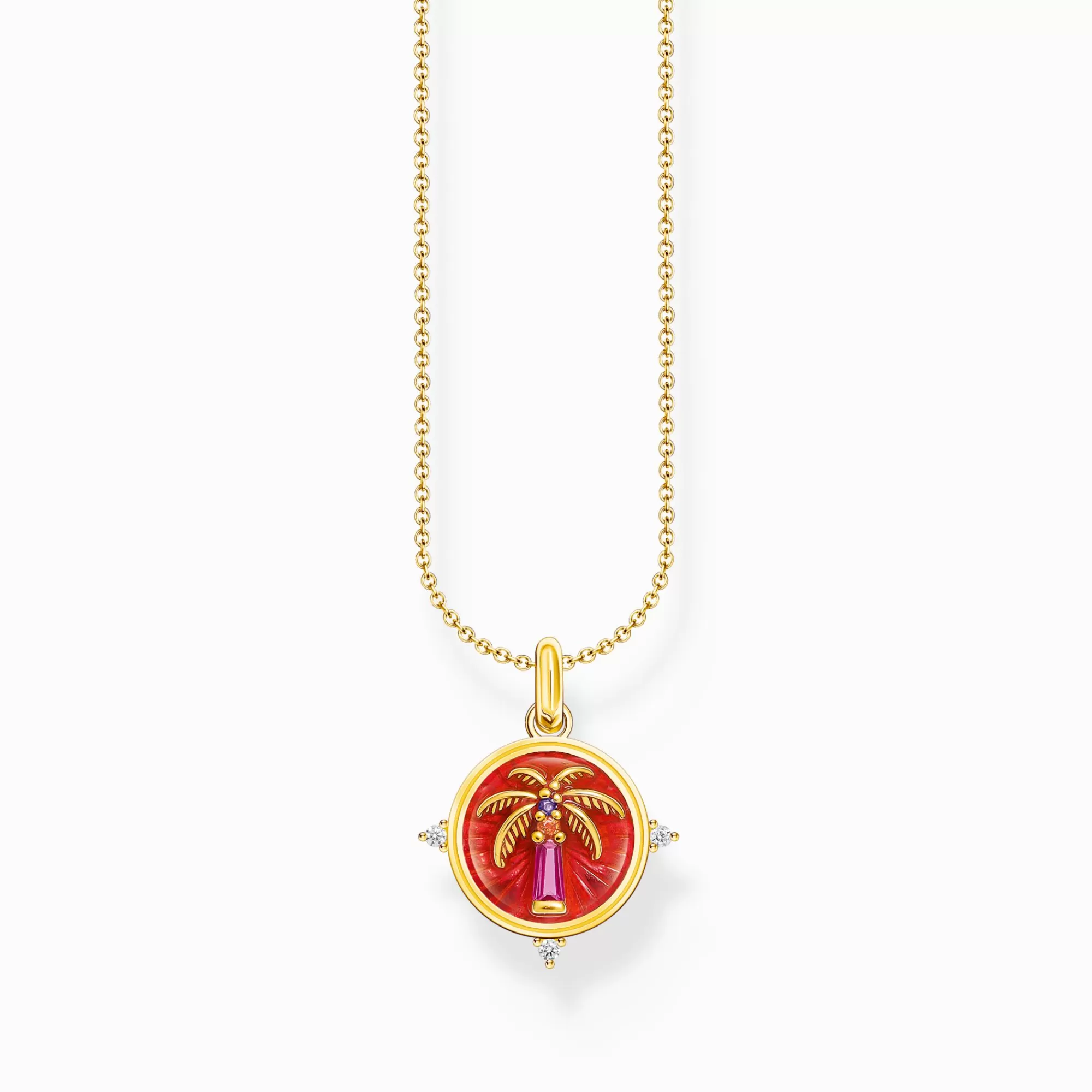 THOMAS SABO Gold-plated necklace with palm tree pendant and colourful stones-Women Necklaces | 18-Carat Gold-Plating - 925 Silver