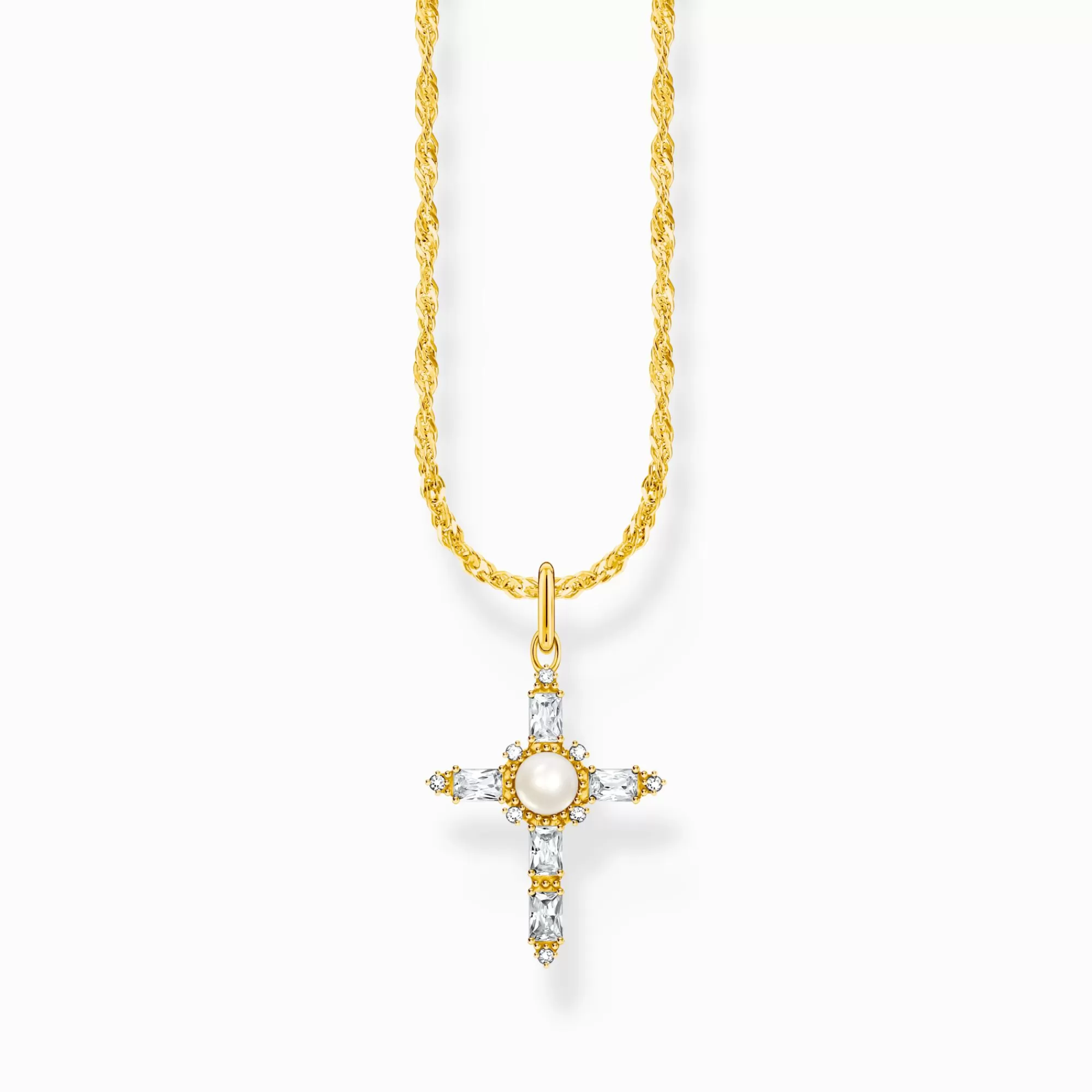 THOMAS SABO Gold-plated necklace with white cross pendant Cross Romance-Women Necklaces