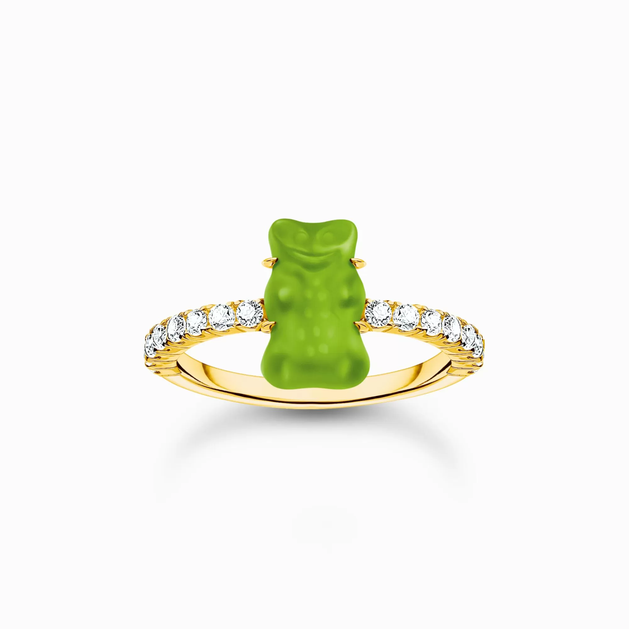 THOMAS SABO Gold-plated ring with green mini sized goldbears and zirconia-Women Rings | 18-Carat Gold-Plating - 925 Silver