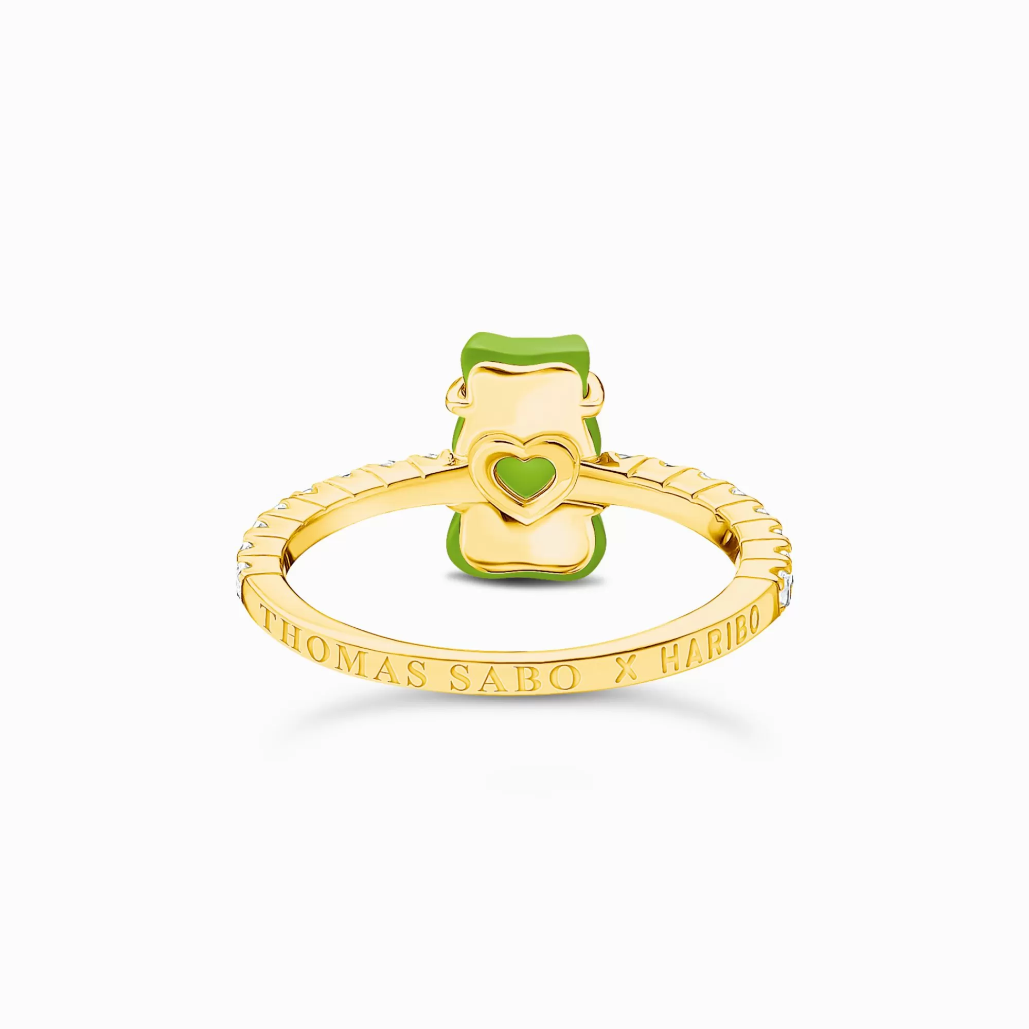 THOMAS SABO Gold-plated ring with green mini sized goldbears and zirconia-Women Rings | 18-Carat Gold-Plating - 925 Silver