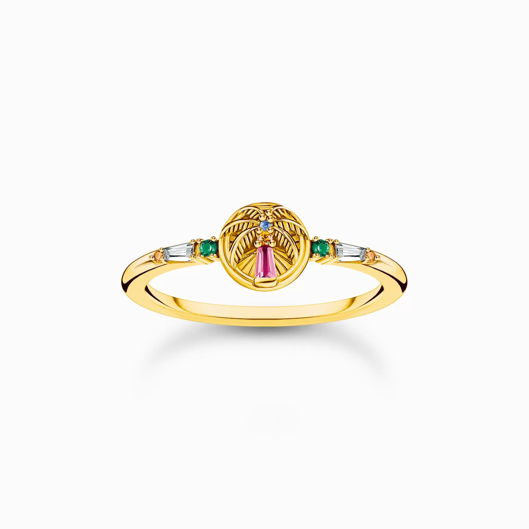 THOMAS SABO Gold-plated ring with palm tree and colourful stones-Women Rings | 18-Carat Gold-Plating - 925 Silver