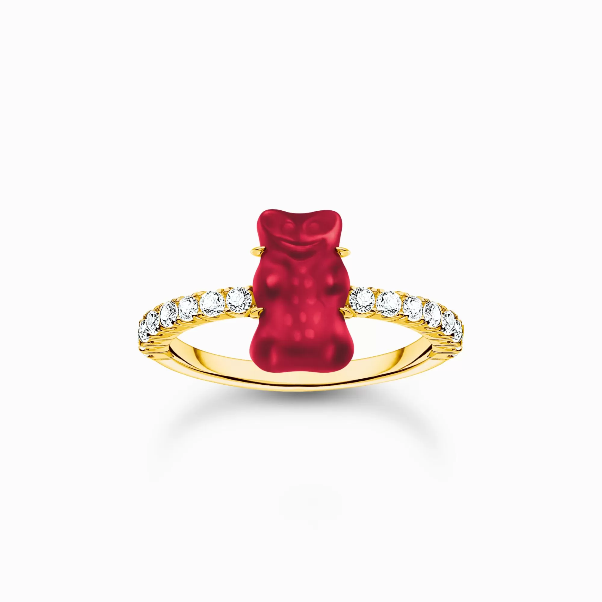 THOMAS SABO Gold-plated ring with red mini sized goldbears and zirconia-Women Rings | 18-Carat Gold-Plating - 925 Silver